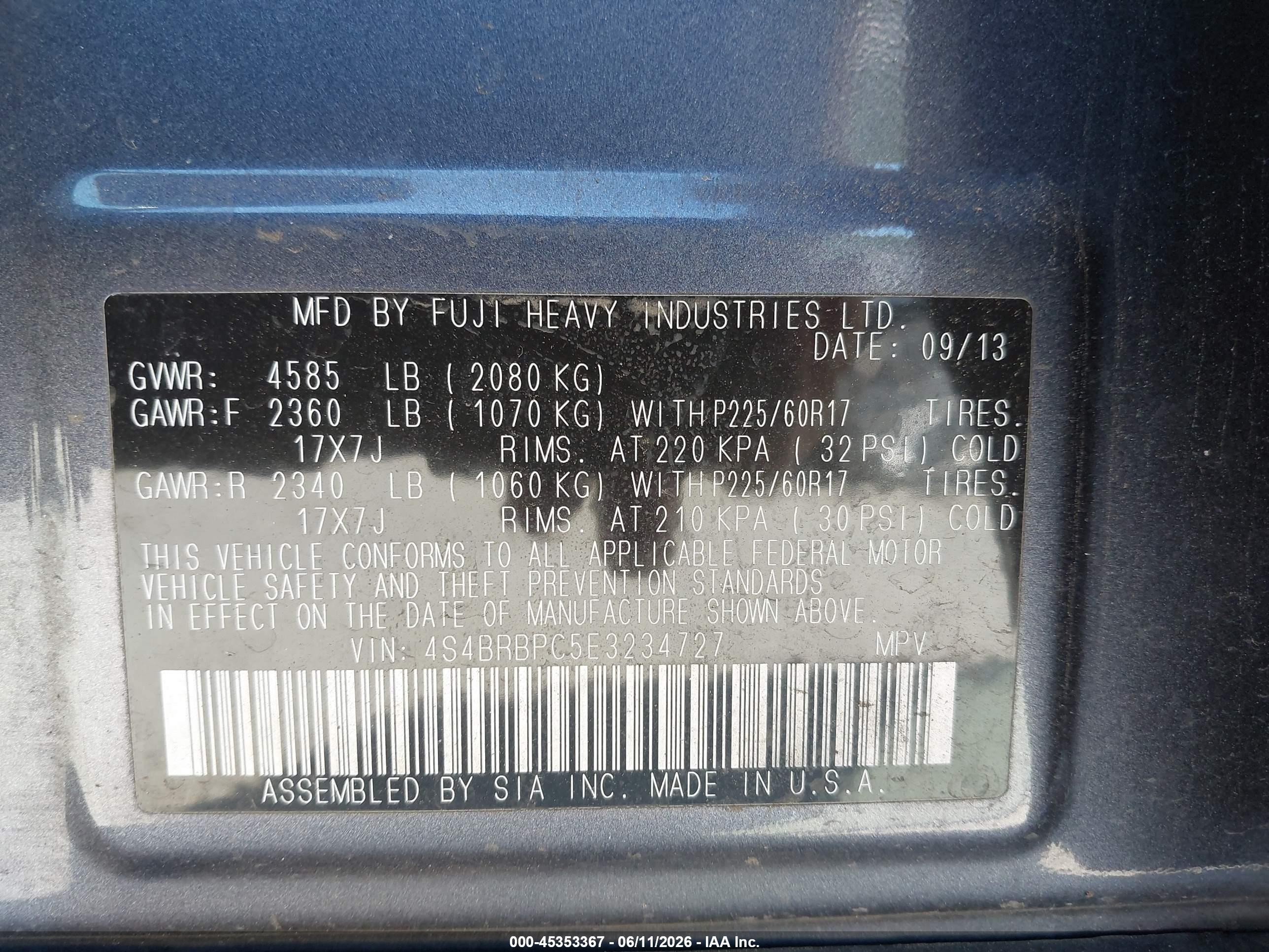2014 Subaru Outback 2.5i Limited Gray vin: 4S4BRBPC5E3234727