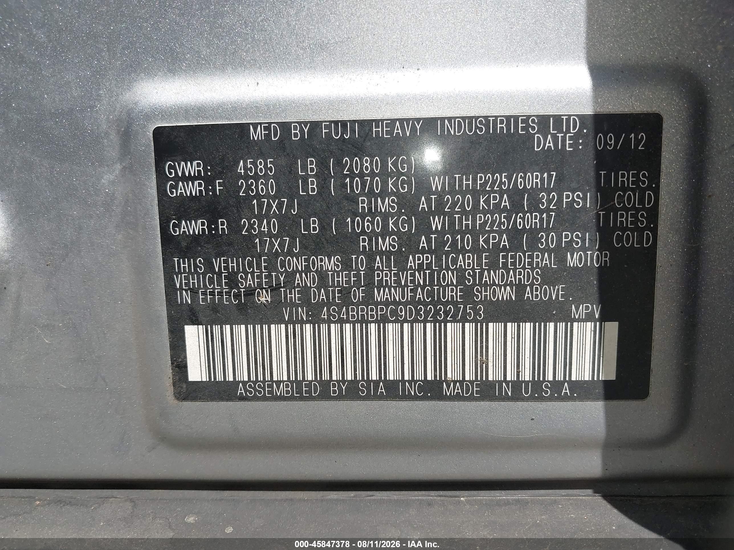 2013 Subaru Outback 2.5i Limited Silver vin: 4S4BRBPC9D3232753