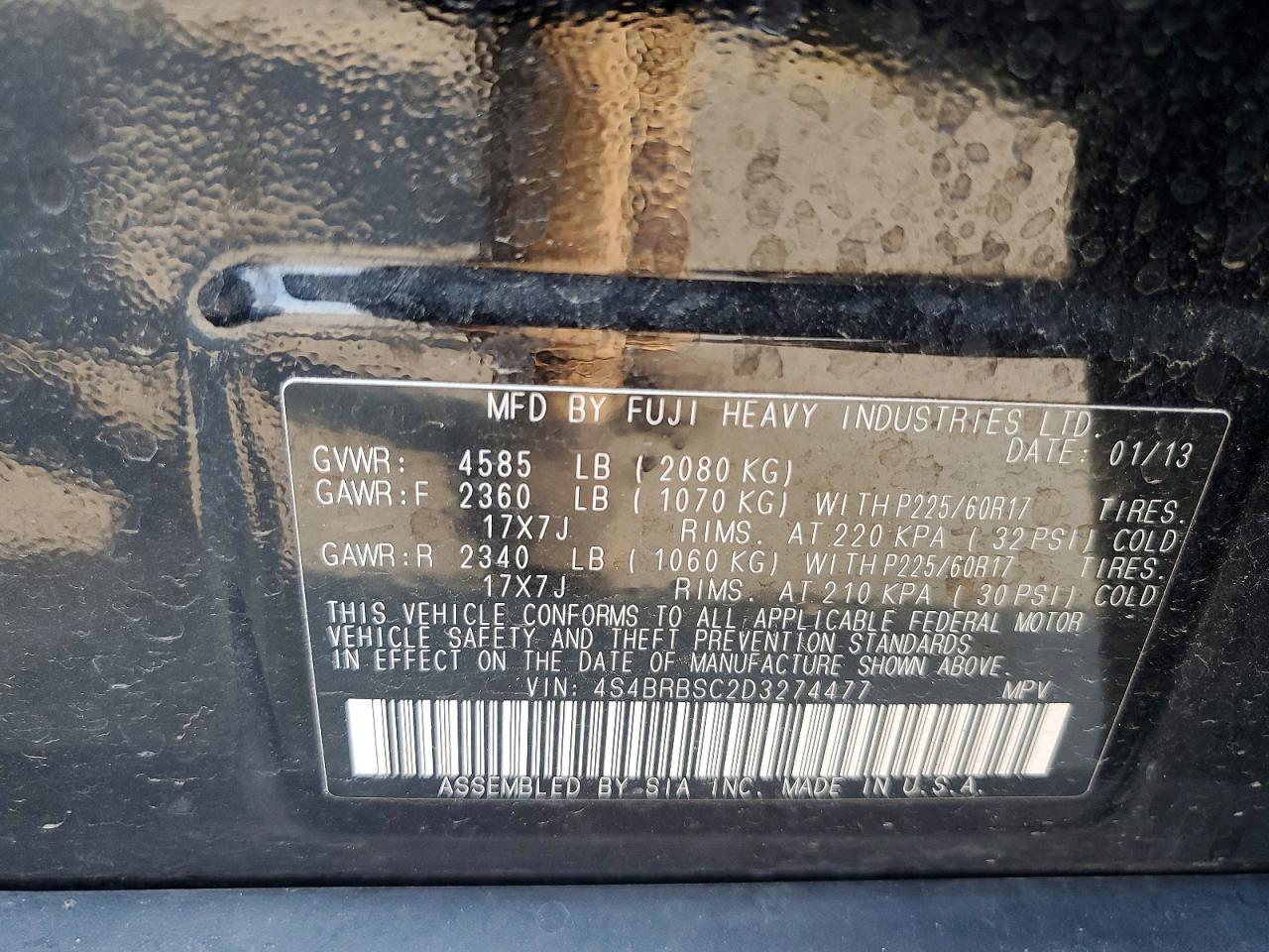 2013 Subaru Outback 2.5i Limited Black vin: 4S4BRBSC2D3274477