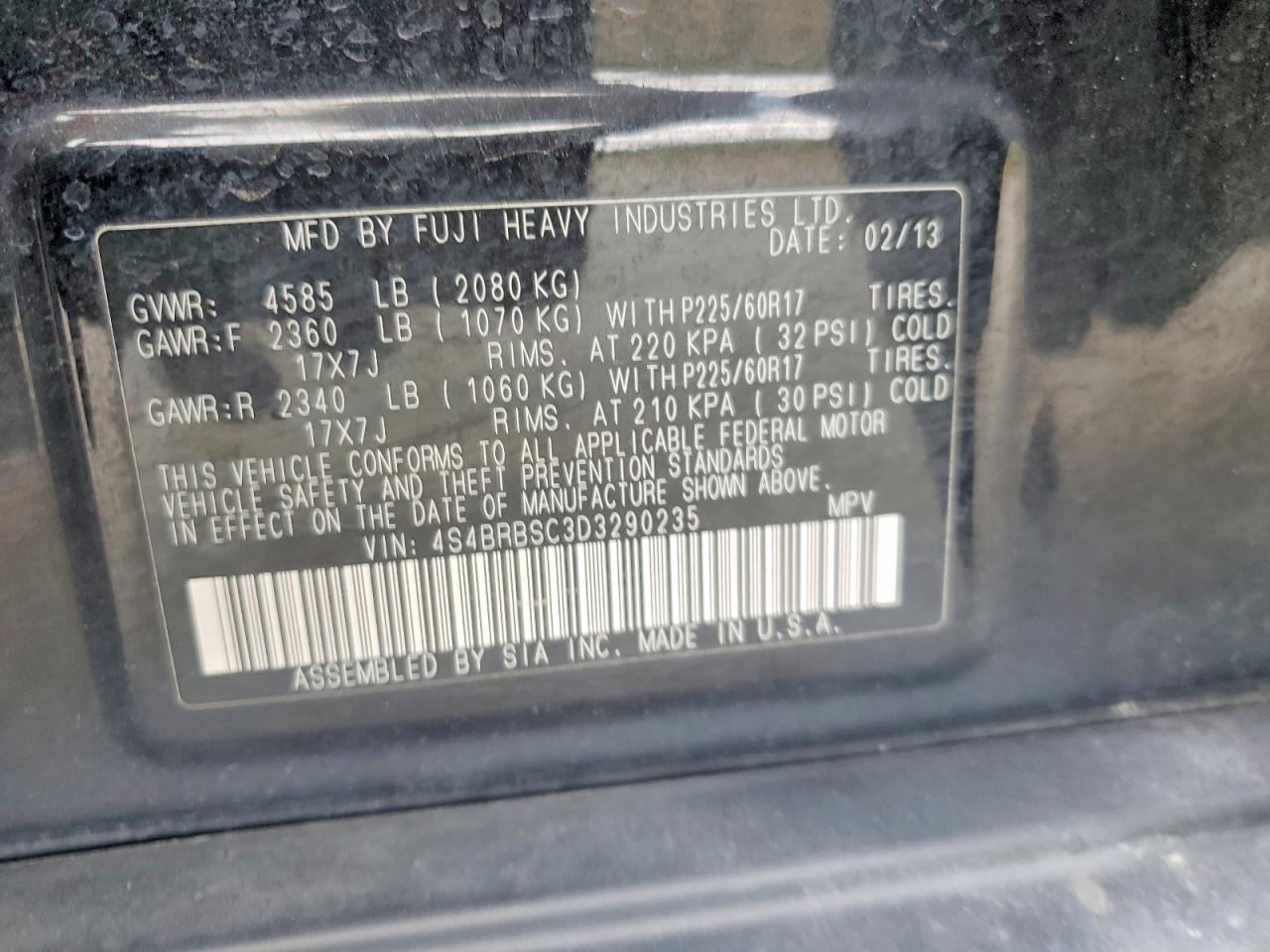 2013 Subaru Outback 2.5i Limited Black vin: 4S4BRBSC3D3290235