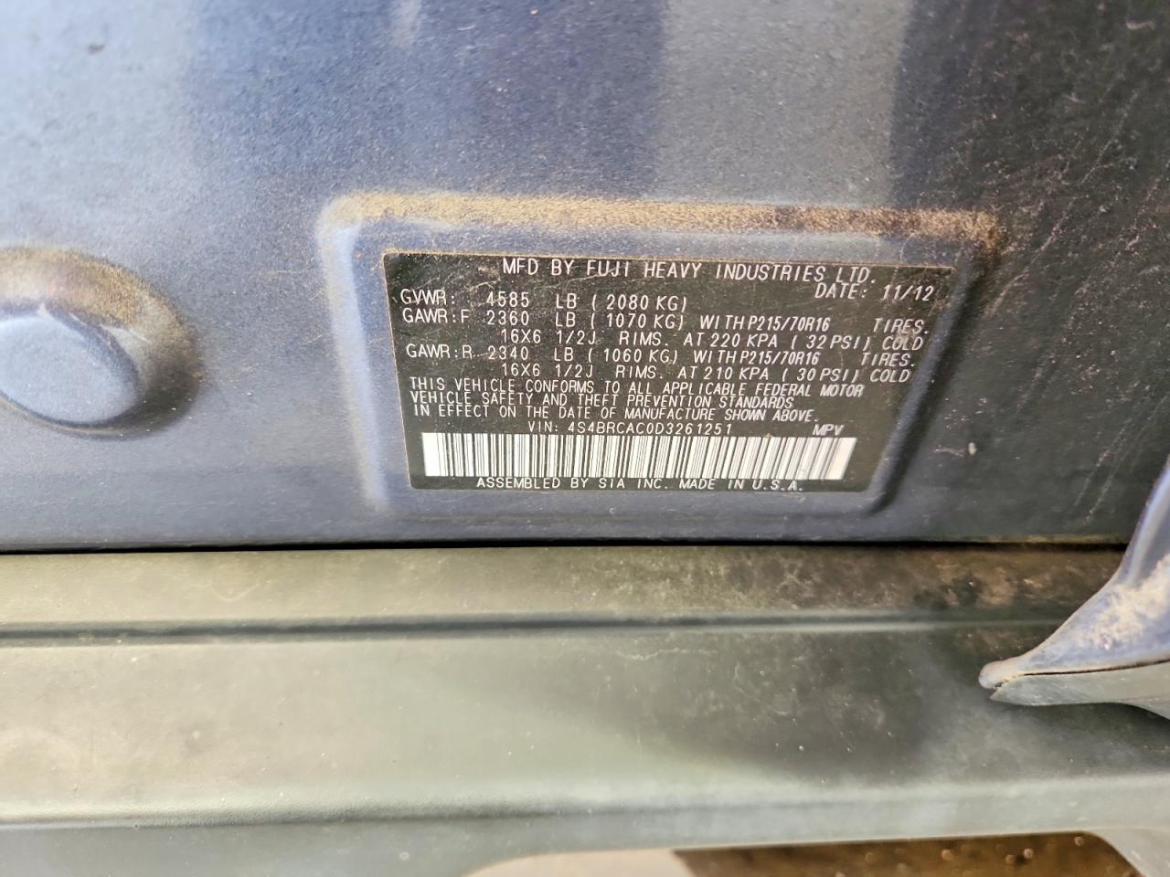 2013 Subaru Outback 2.5i Blue vin: 4S4BRCAC0D3261251