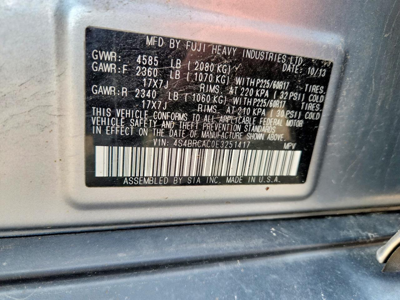 2014 Subaru Outback 2.5i Silver vin: 4S4BRCAC0E3251417