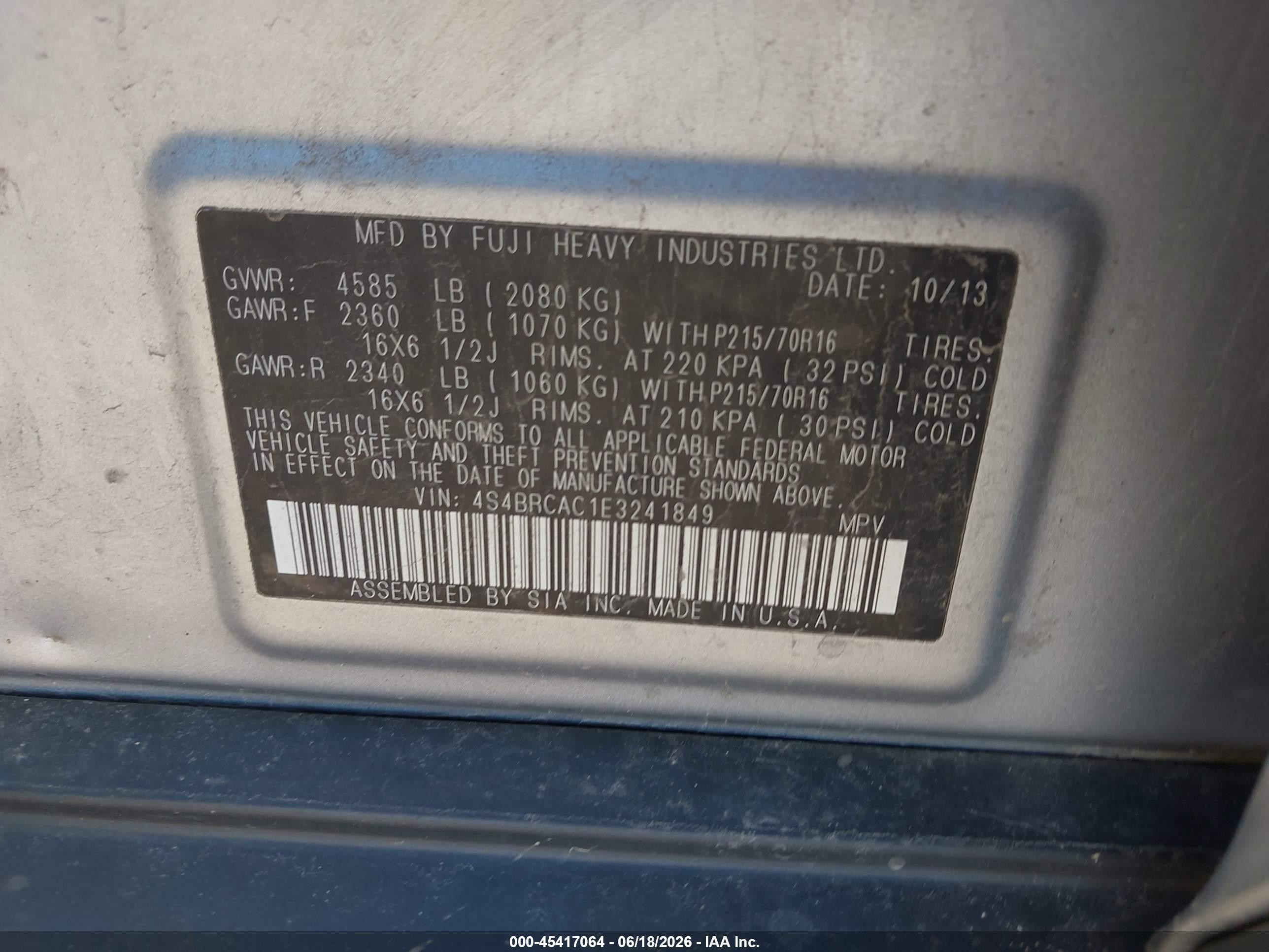 2014 Subaru Outback 2.5i Серебряный vin: 4S4BRCAC1E3241849