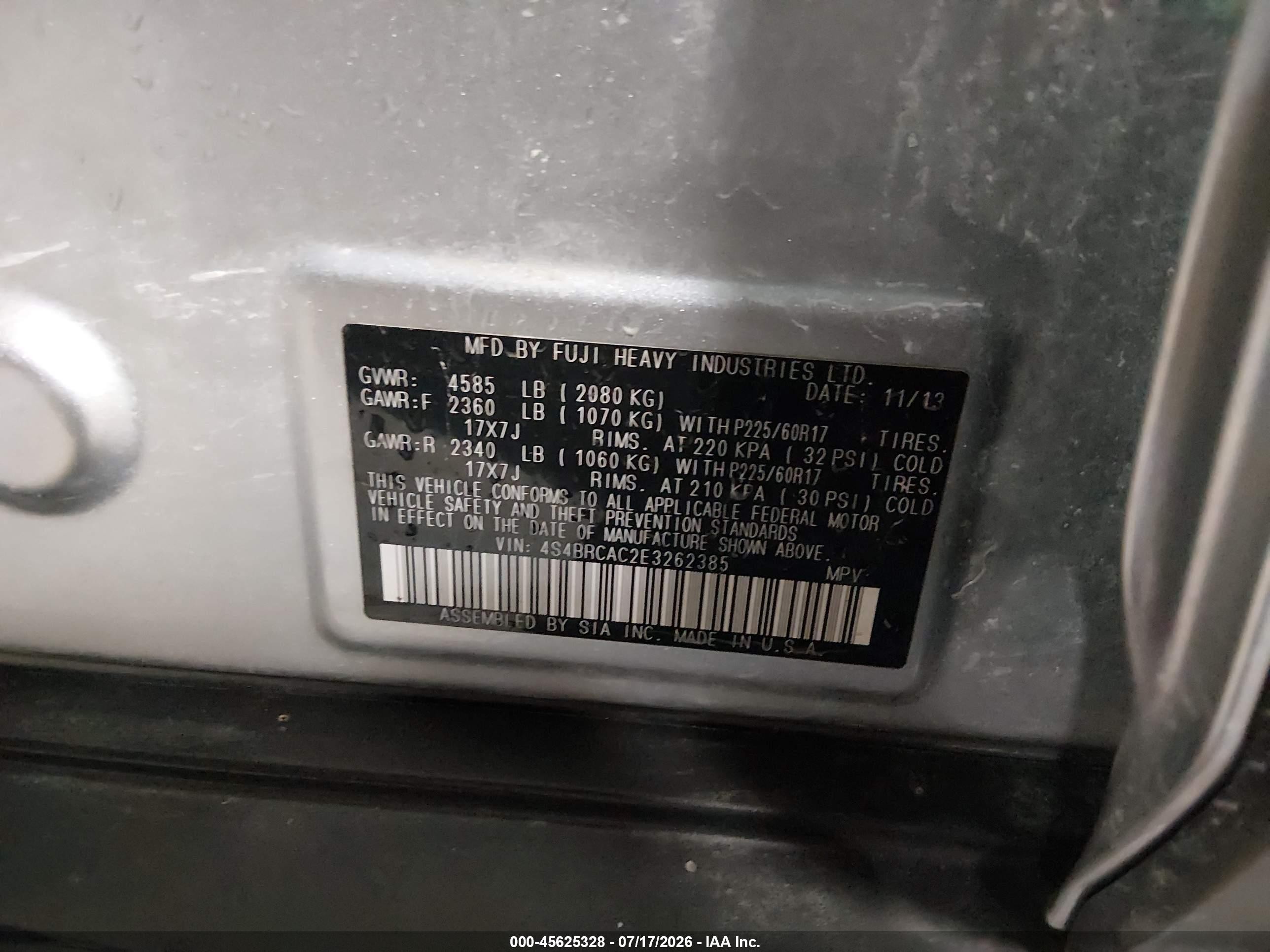 2014 Subaru Outback 2.5i Gray vin: 4S4BRCAC2E3262385