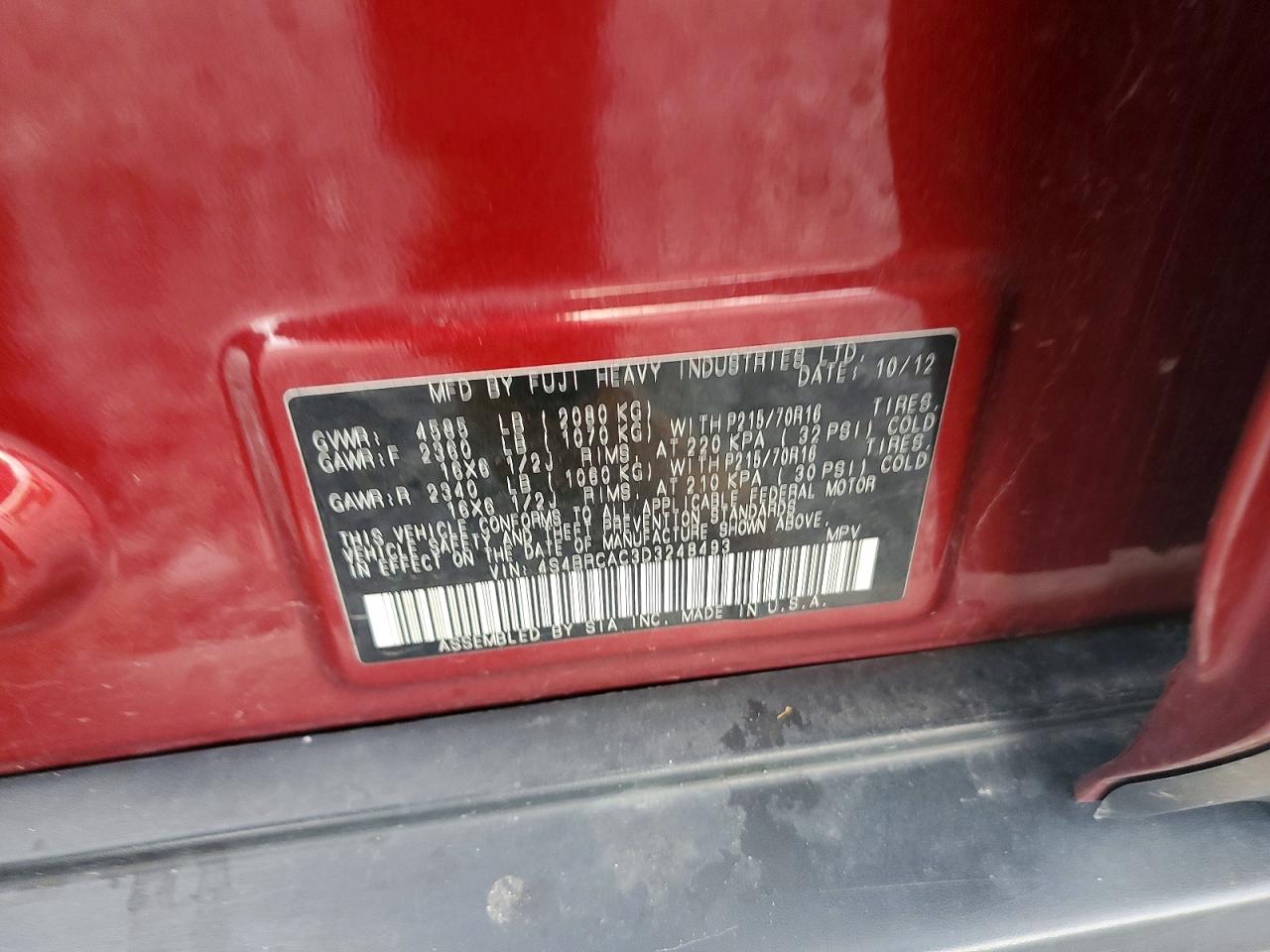 2013 Subaru Outback 2.5i Red vin: 4S4BRCAC3D3248493