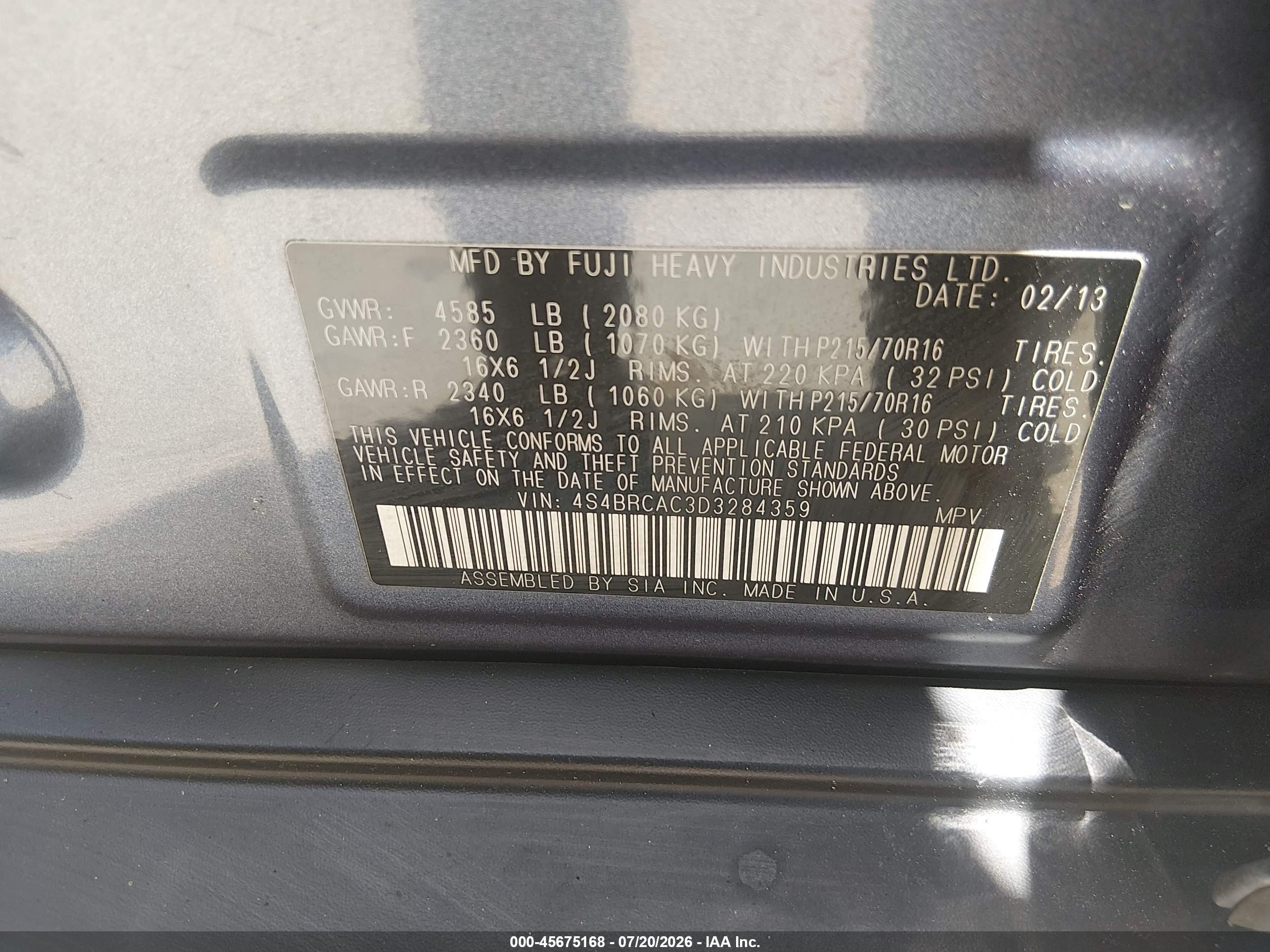 2013 Subaru Outback 2.5i Light Blue vin: 4S4BRCAC3D3284359