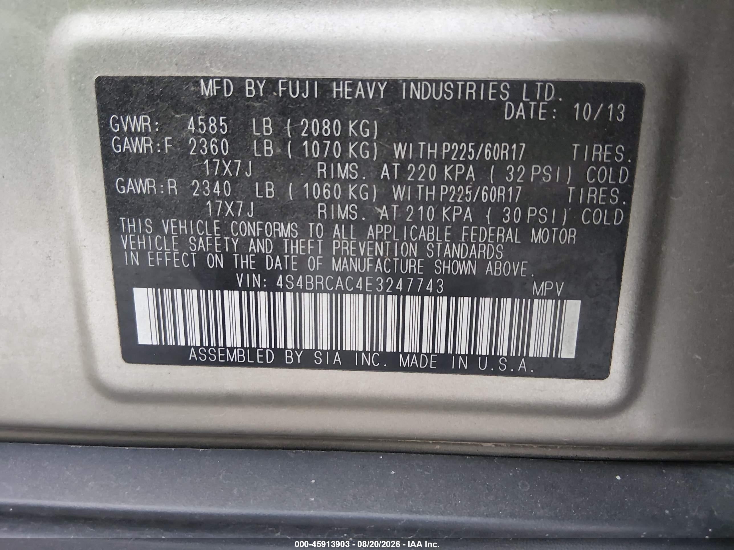 2014 Subaru Outback 2.5i Beige vin: 4S4BRCAC4E3247743