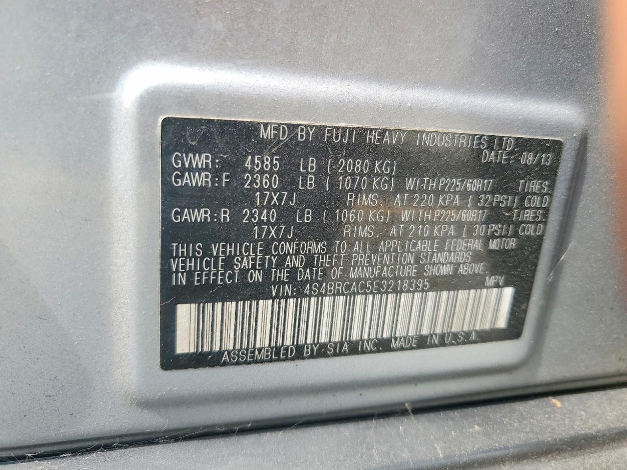 2014 Subaru Outback 2.5i Blue vin: 4S4BRCAC5E3218395