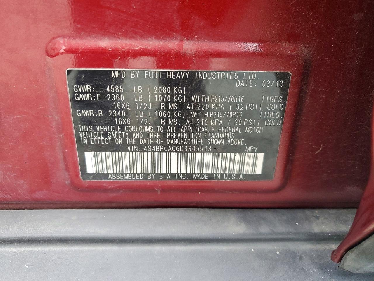 2013 Subaru Outback 2.5i Красный vin: 4S4BRCAC6D3305513