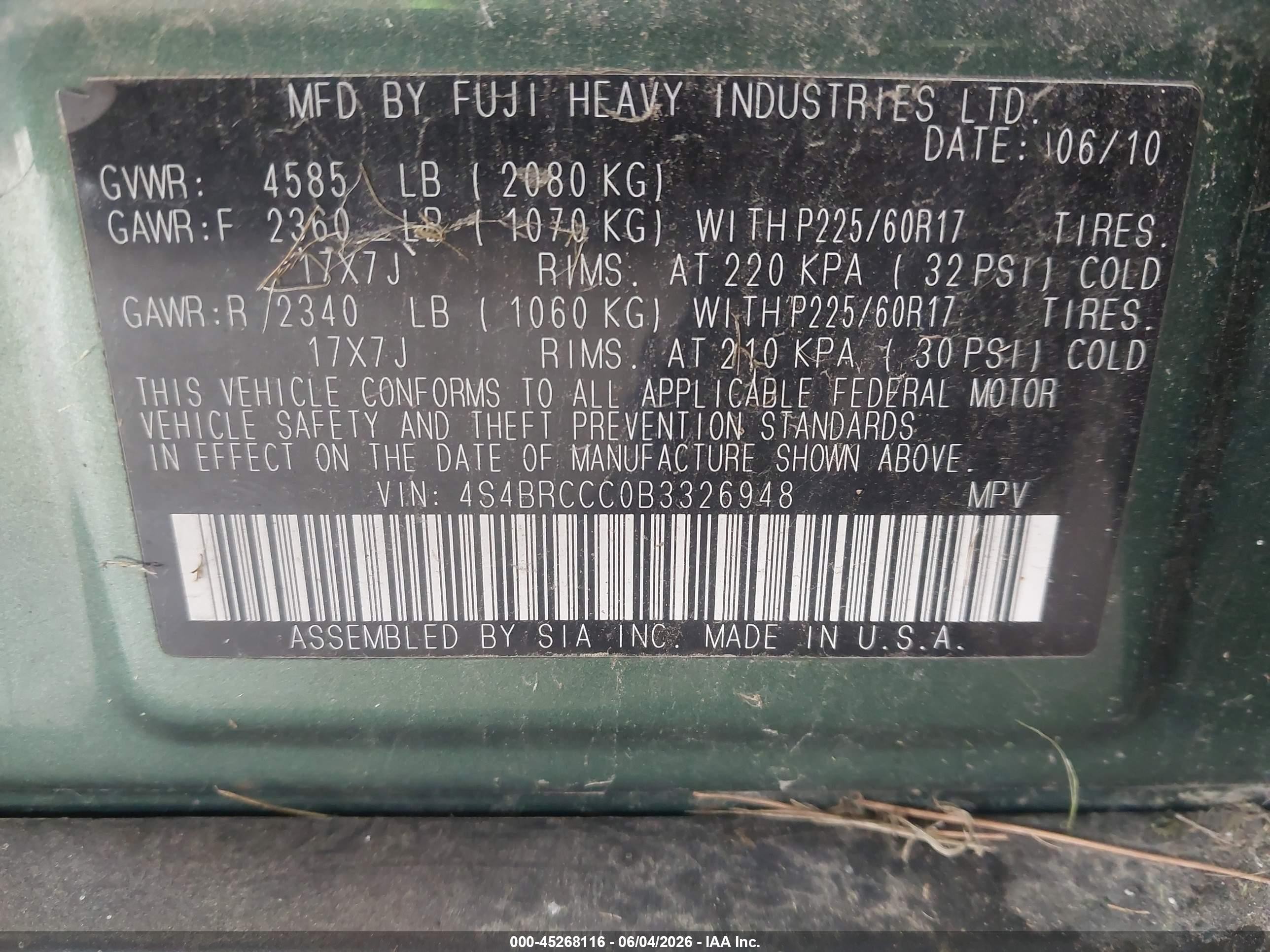 2011 Subaru Outback 2.5i Premium Green vin: 4S4BRCCC0B3326948