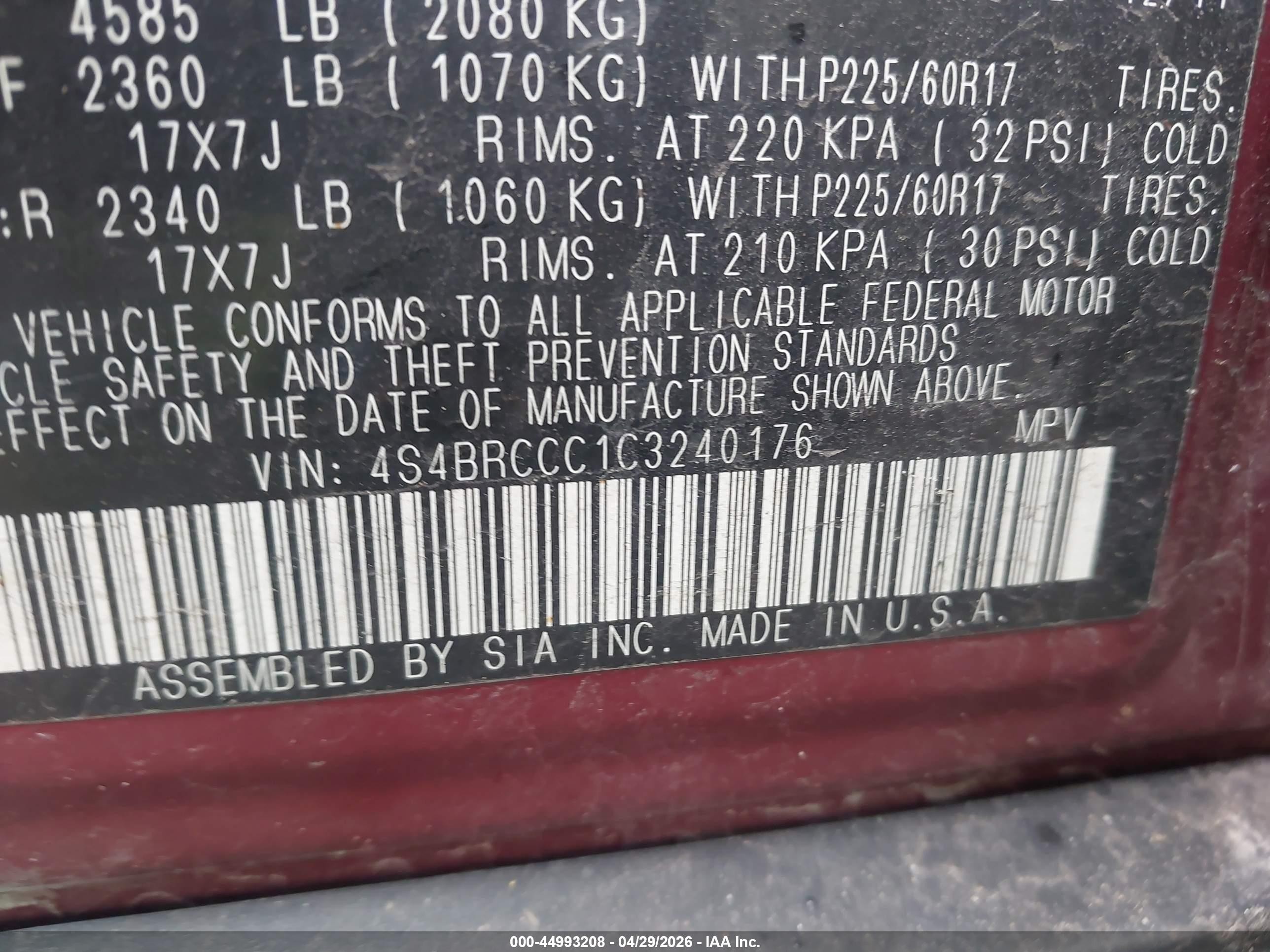 2012 Subaru Outback 2.5i Premium Red vin: 4S4BRCCC1C3240176
