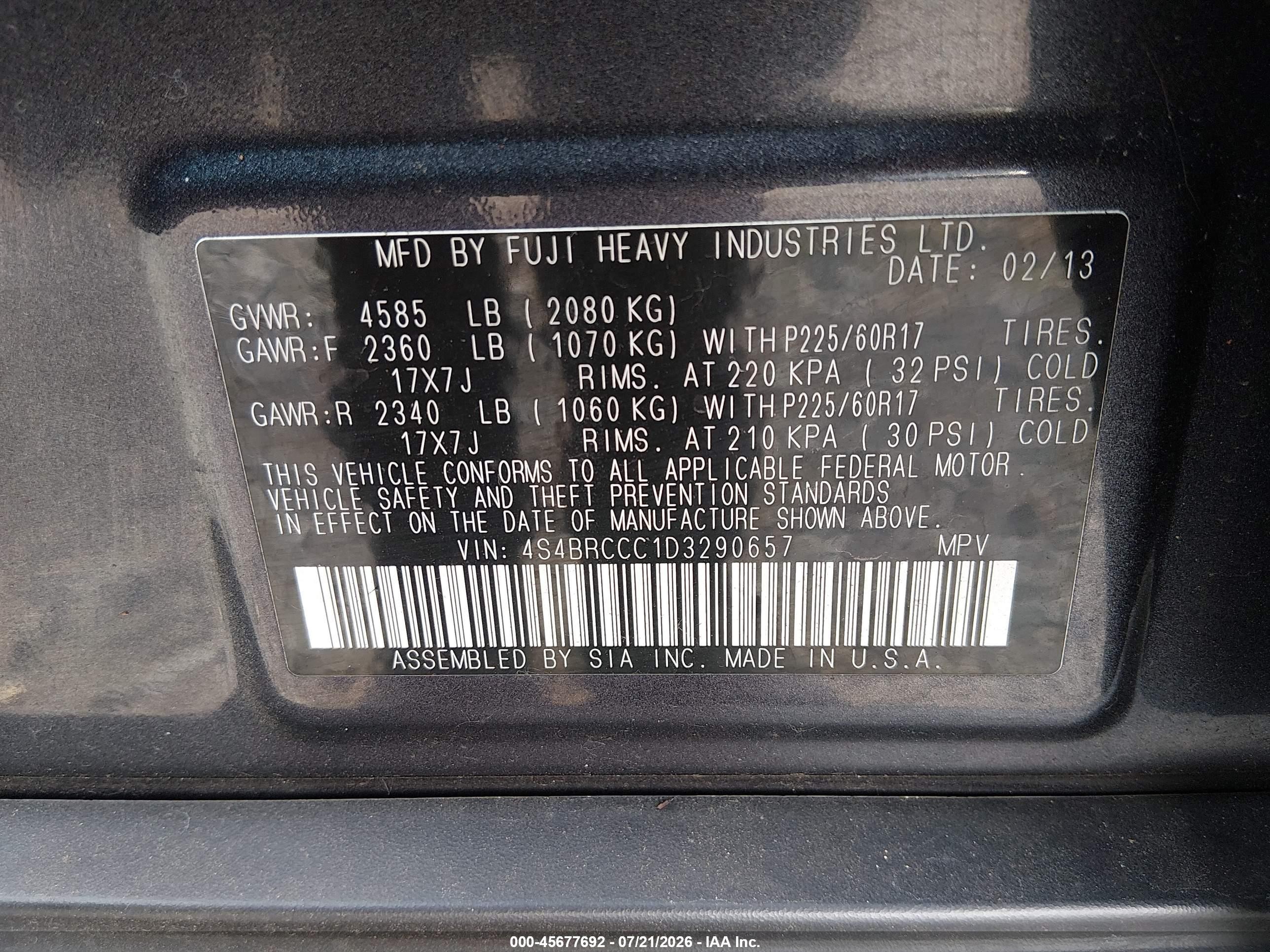 2013 Subaru Outback 2.5i Premium Gray vin: 4S4BRCCC1D3290657