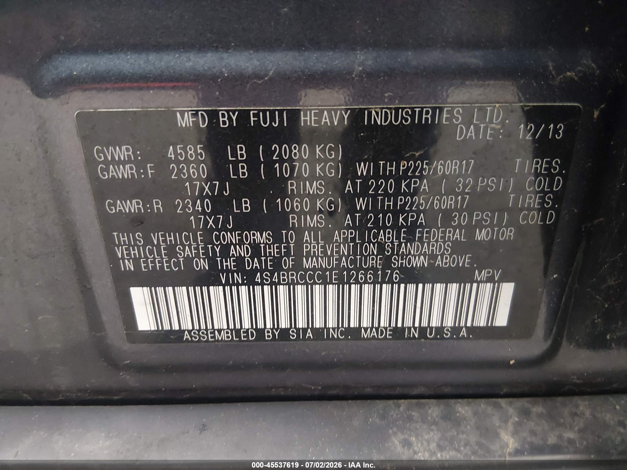 2014 Subaru Outback 2.5i Premium Blue vin: 4S4BRCCC1E1266176
