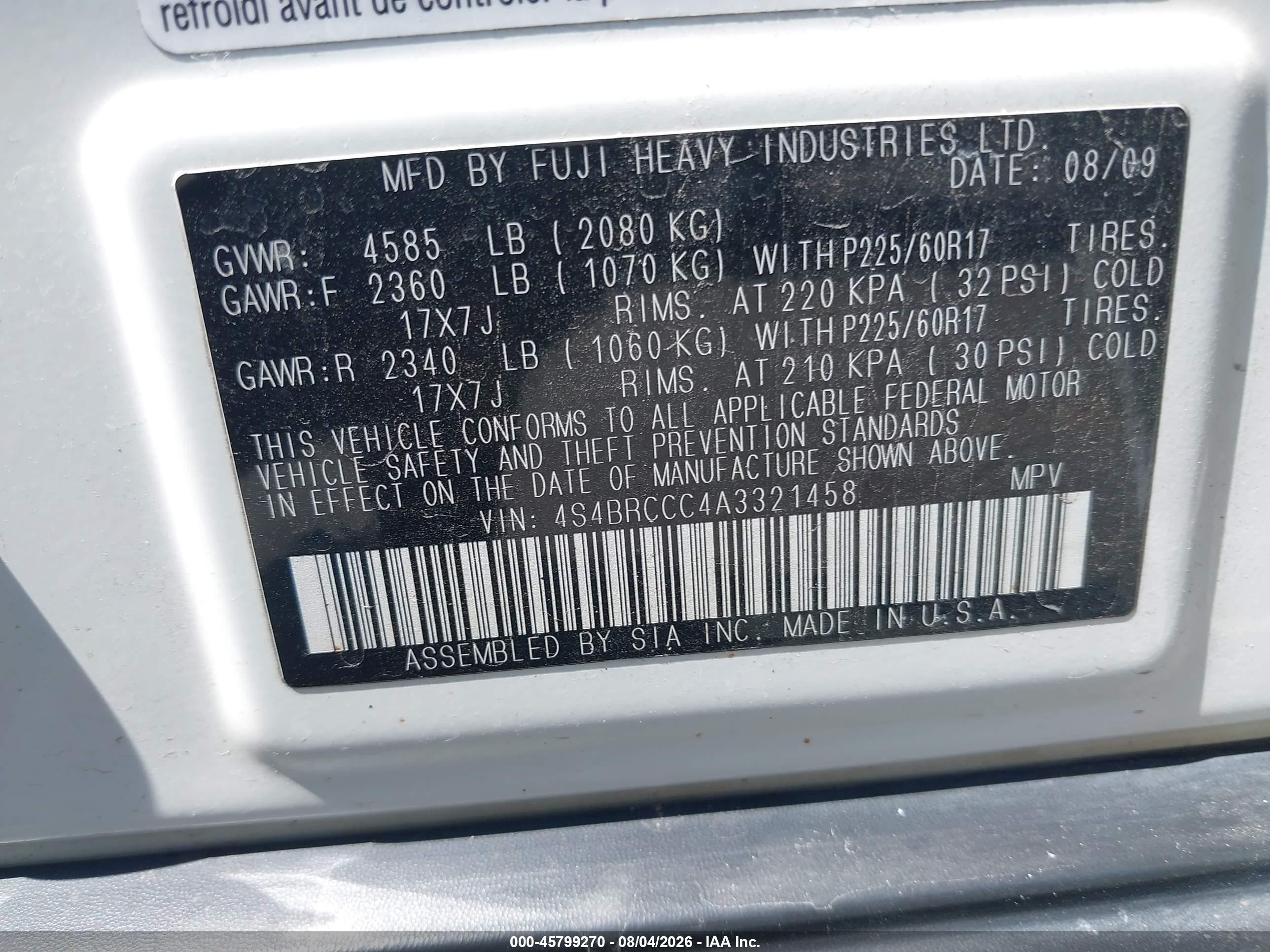 2010 Subaru Outback 2.5i Premium White vin: 4S4BRCCC4A3321458