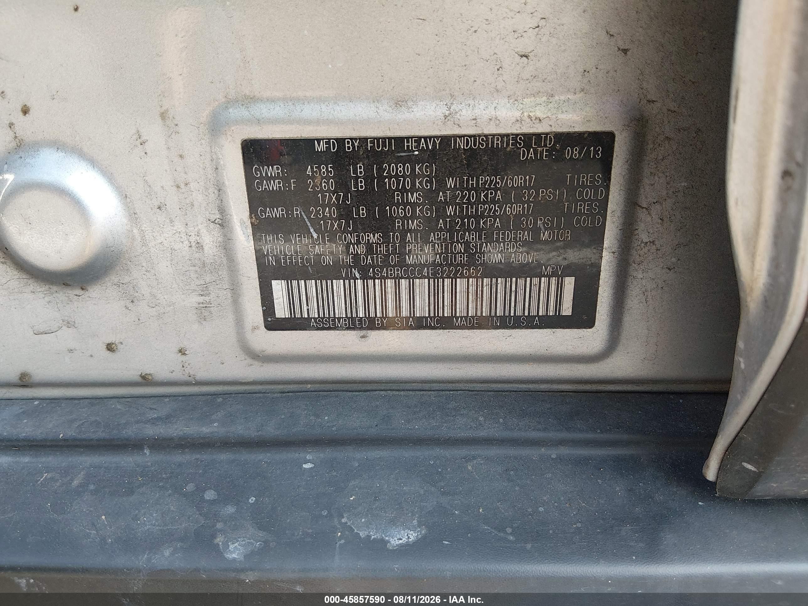 2014 Subaru Outback 2.5i Premium Silver vin: 4S4BRCCC4E3222662