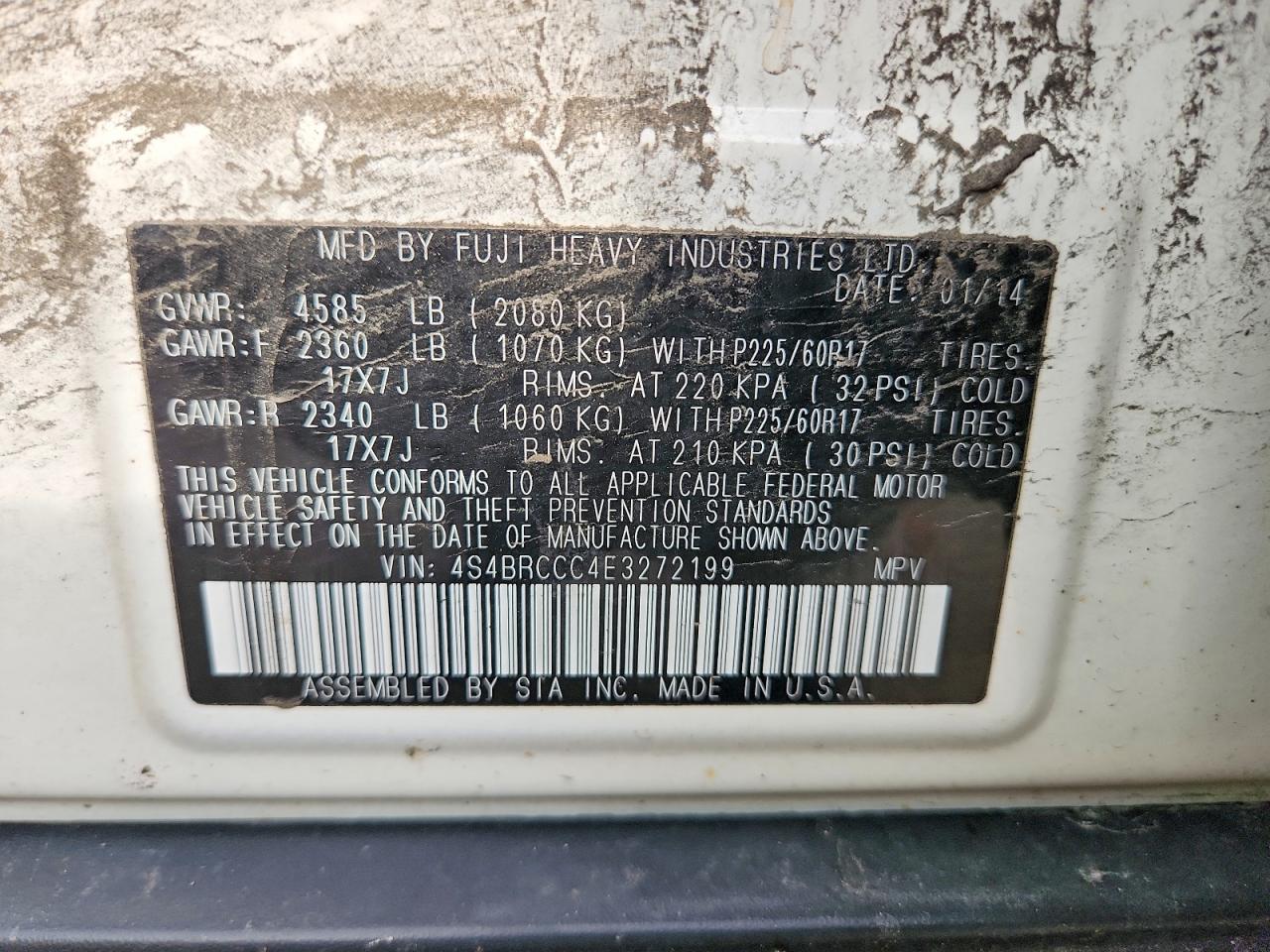 2014 Subaru Outback 2.5i Premium White vin: 4S4BRCCC4E3272199
