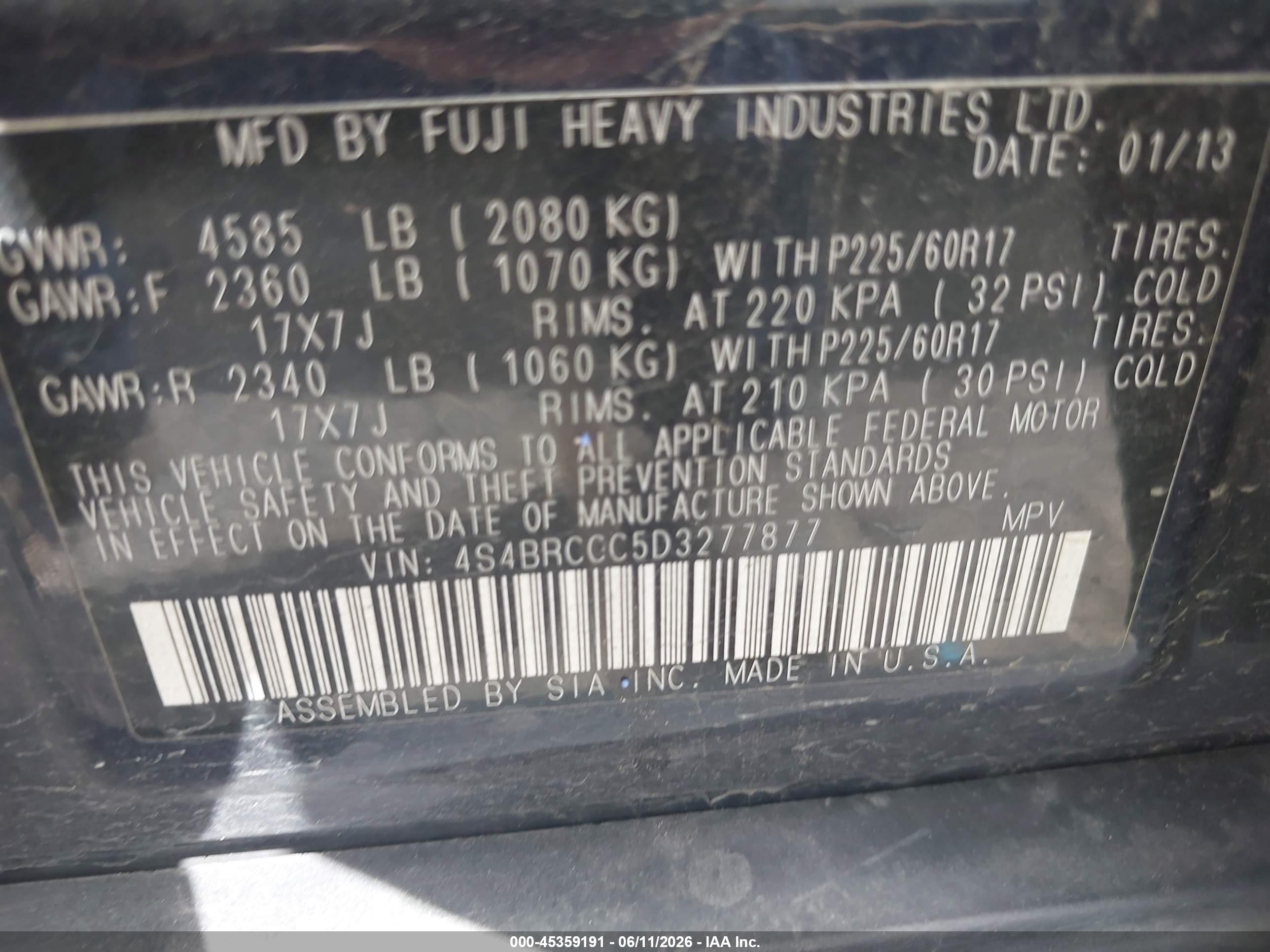 2013 Subaru Outback 2.5i Premium Blue vin: 4S4BRCCC5D3277877