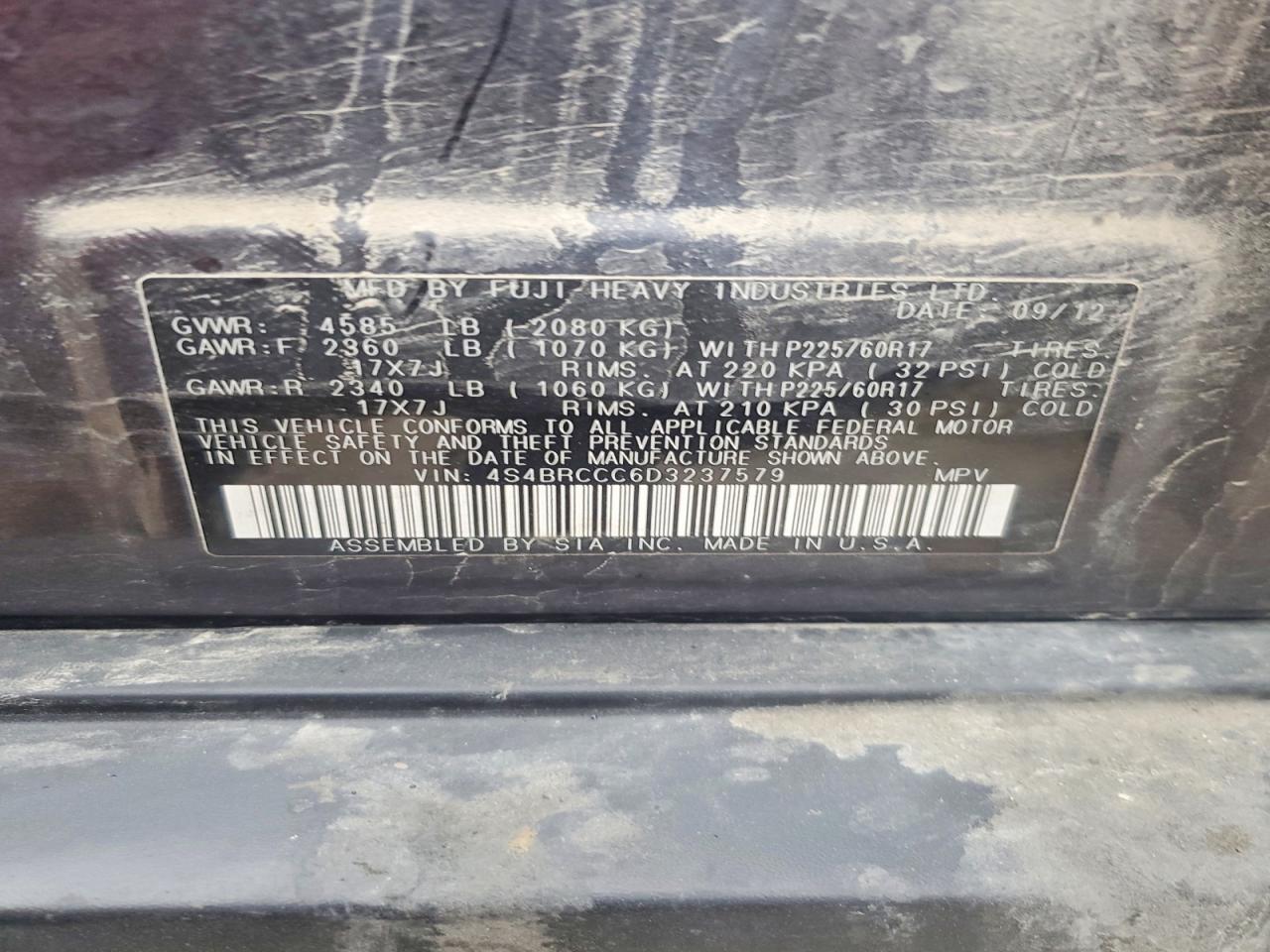 2013 Subaru Outback 2.5i Premium Gray vin: 4S4BRCCC6D3237579