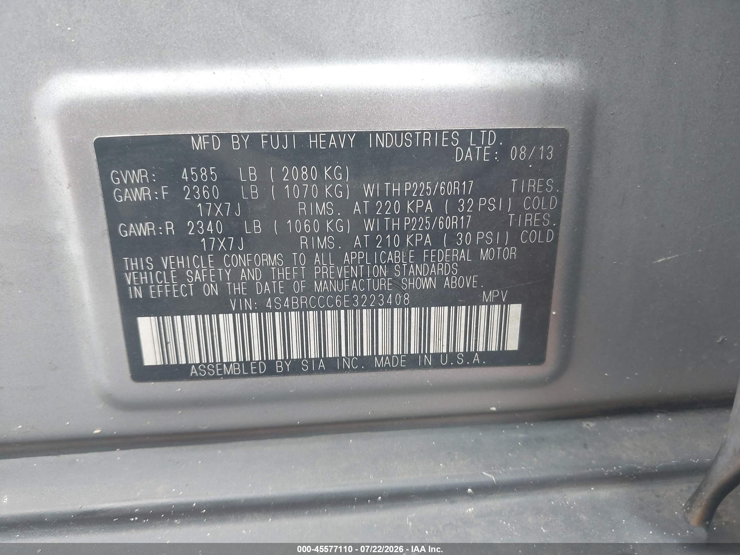 2014 Subaru Outback 2.5i Premium Silver vin: 4S4BRCCC6E3223408