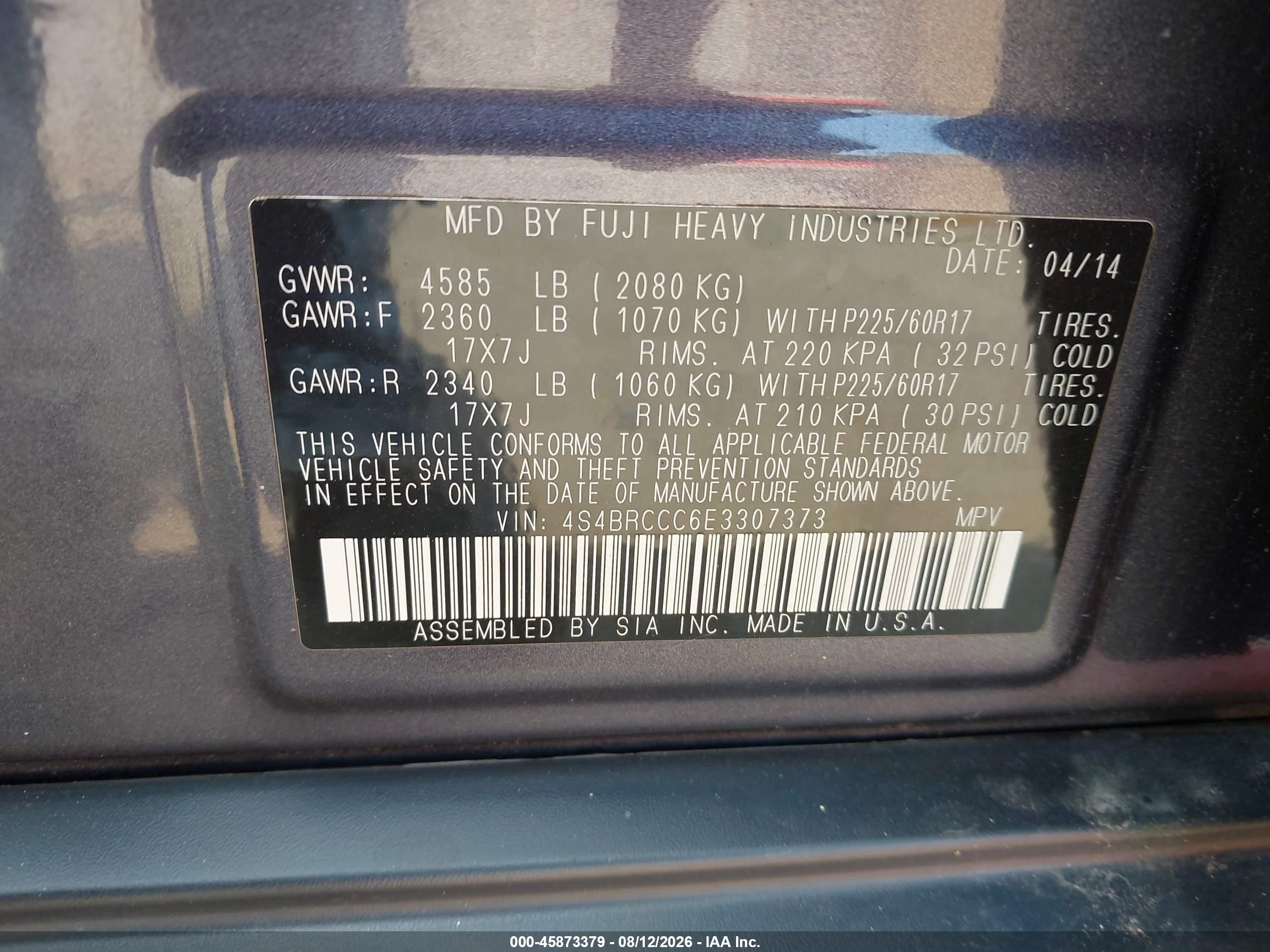 2014 Subaru Outback 2.5i Premium Серый vin: 4S4BRCCC6E3307373