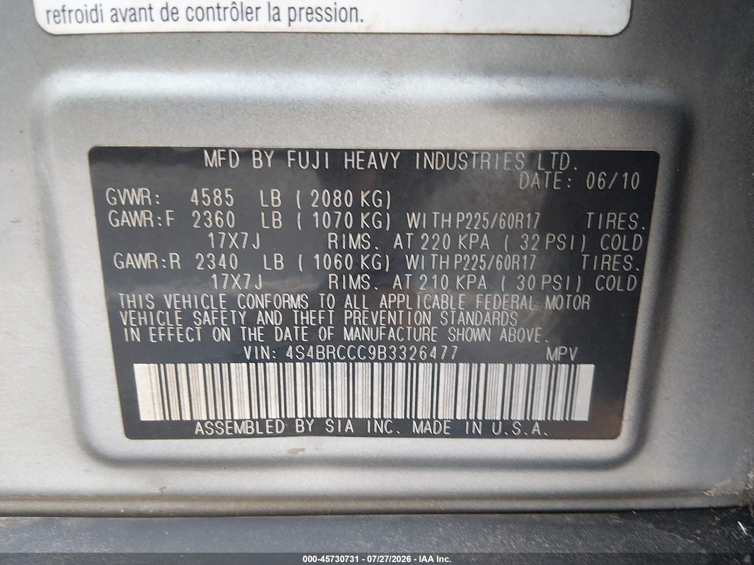 2011 Subaru Outback 2.5i Premium Silver vin: 4S4BRCCC9B3326477