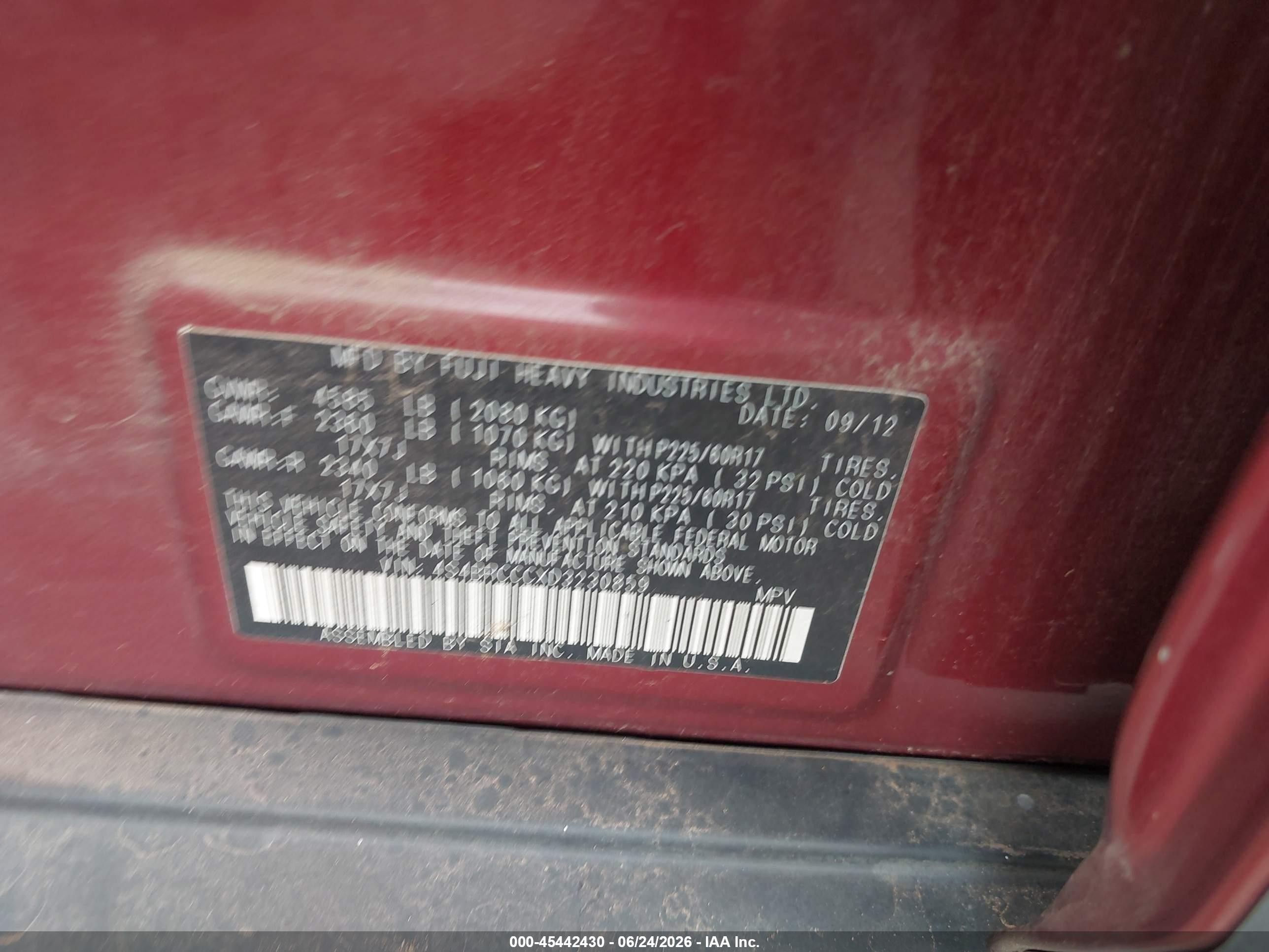 2013 Subaru Outback 2.5i Premium Red vin: 4S4BRCCCXD3230859