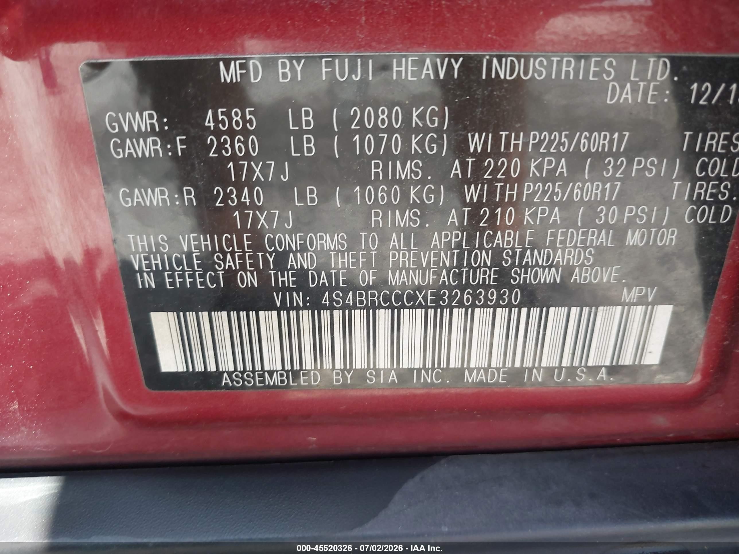 2014 Subaru Outback 2.5i Premium Темно-бордовый vin: 4S4BRCCCXE3263930