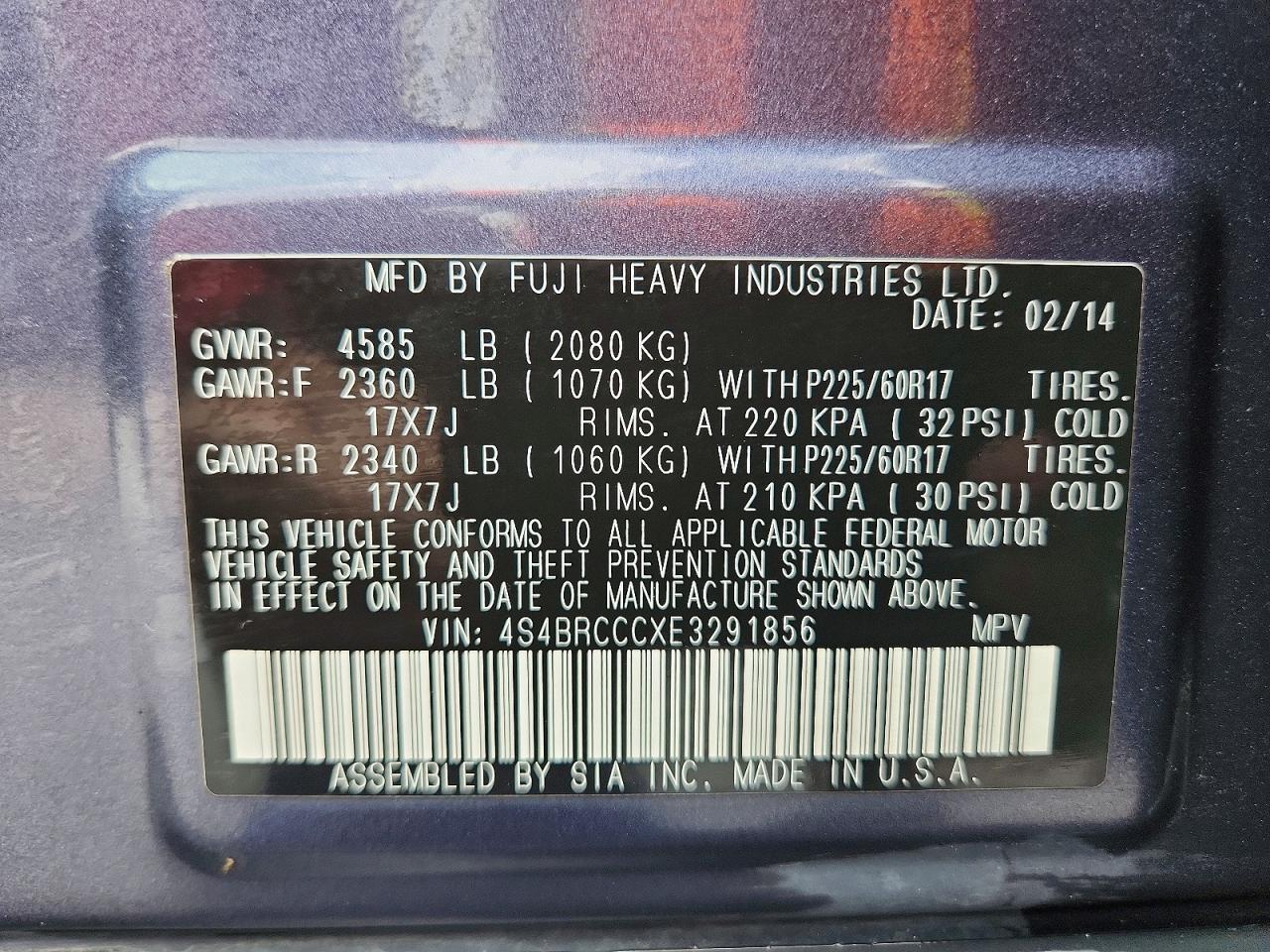 2014 Subaru Outback 2.5i Premium Gray vin: 4S4BRCCCXE3291856