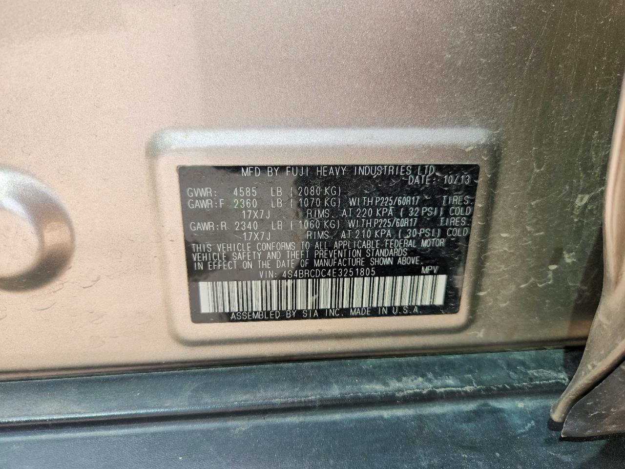 2014 Subaru Outback 2.5i Premium Silver vin: 4S4BRCDC4E3251805