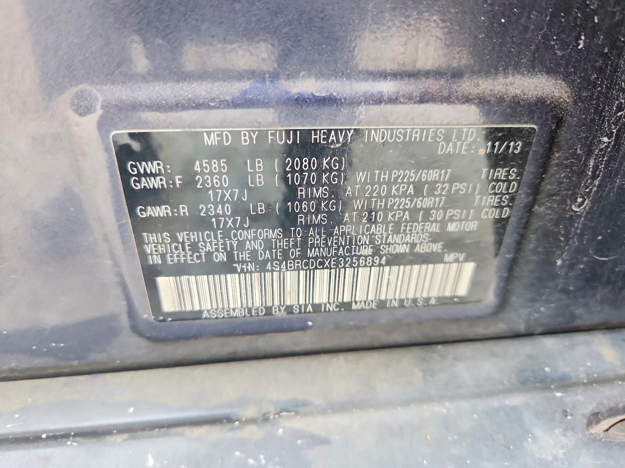 2014 Subaru Outback 2.5i Premium Gray vin: 4S4BRCDCXE3256894