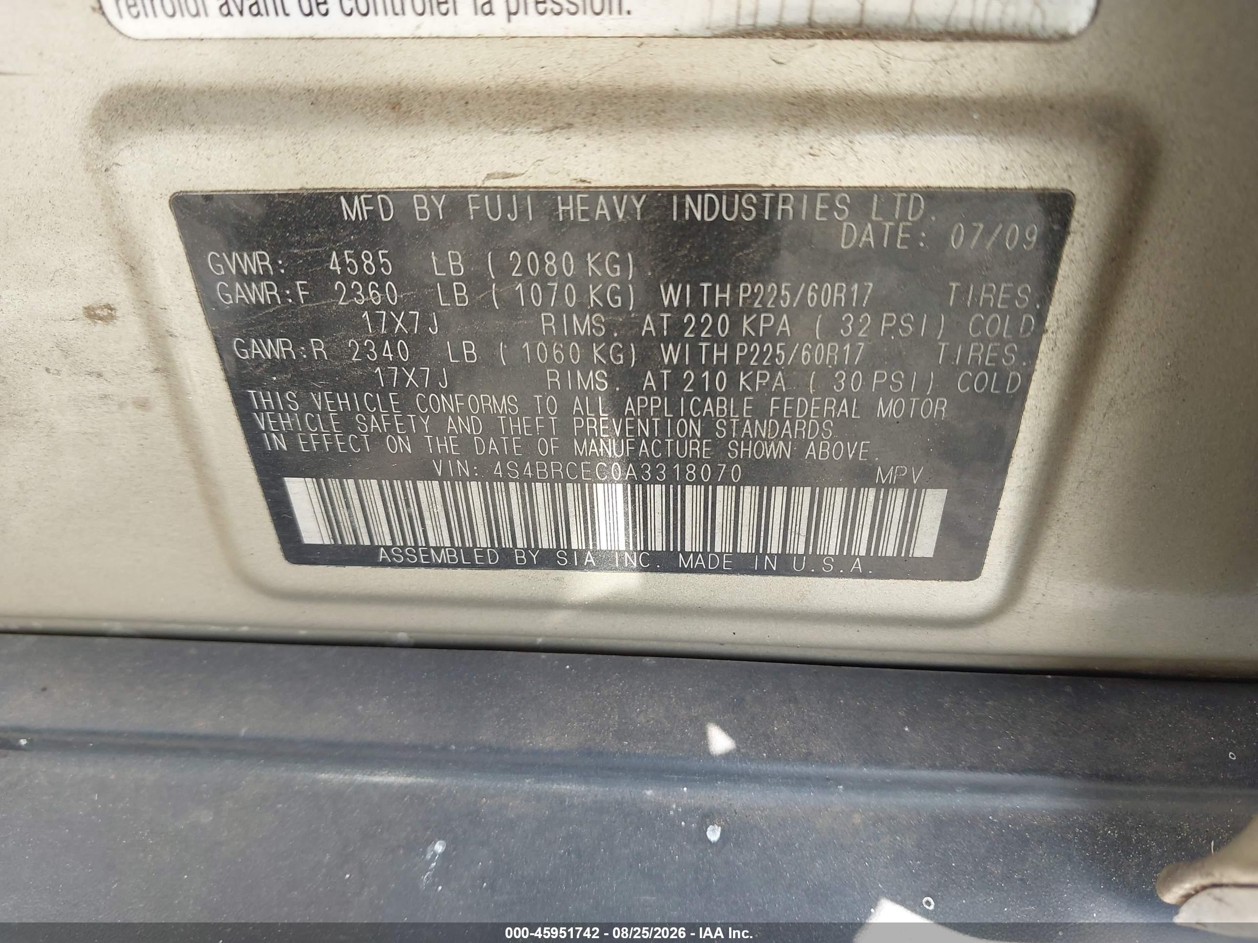 2010 Subaru Outback 2.5i Premium Gold vin: 4S4BRCEC0A3318070