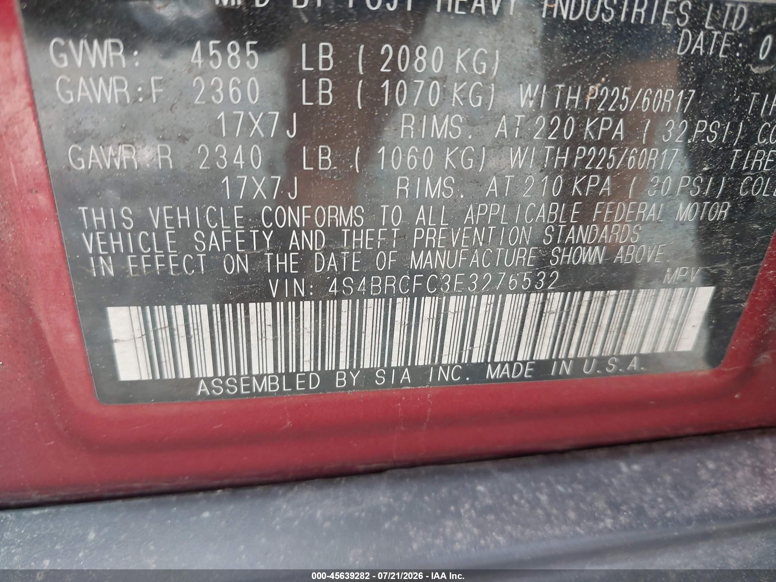 2014 Subaru Outback 2.5i Premium Burgundy vin: 4S4BRCFC3E3276532