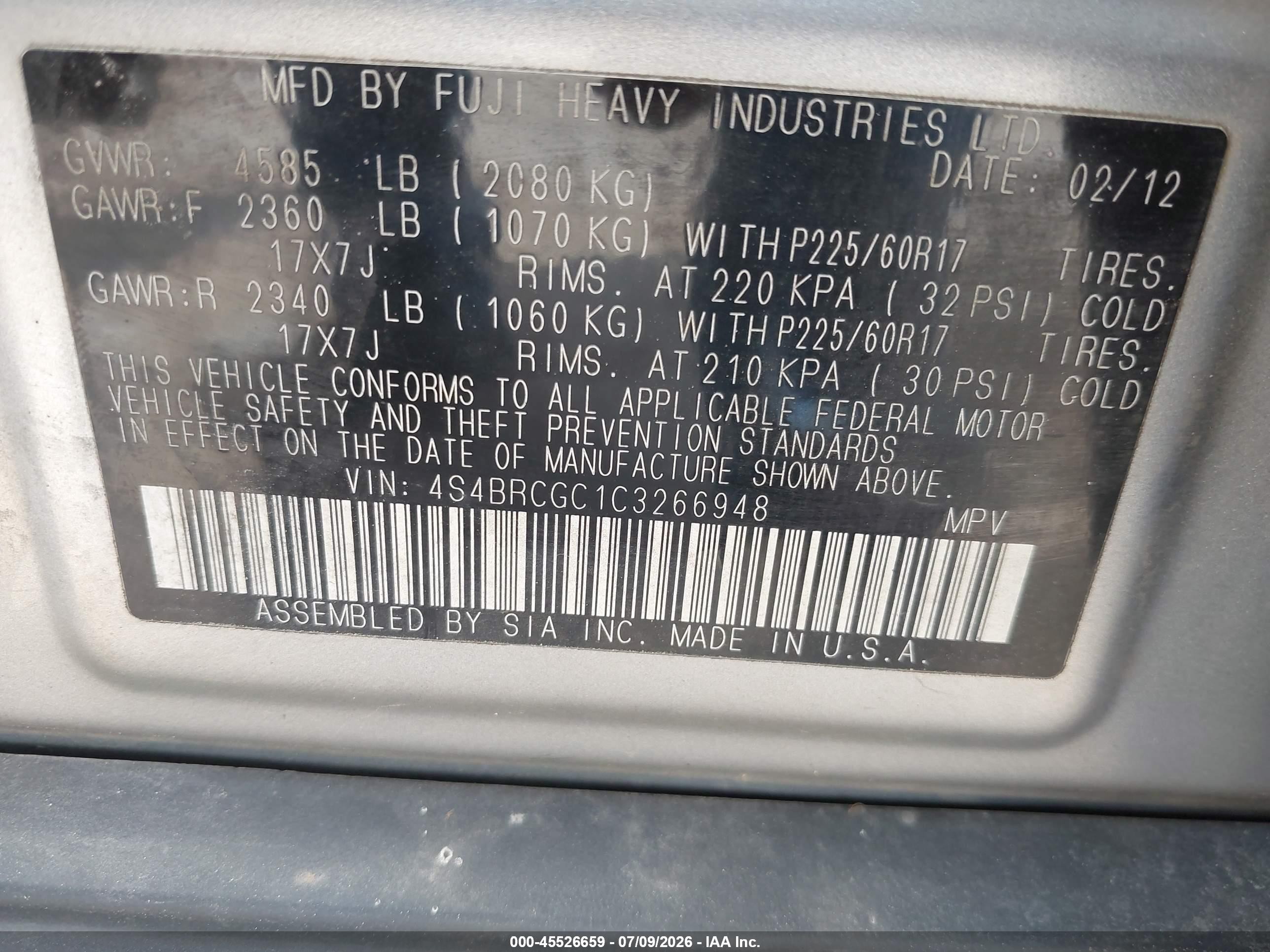 2012 Subaru Outback 2.5i Premium Silver vin: 4S4BRCGC1C3266948