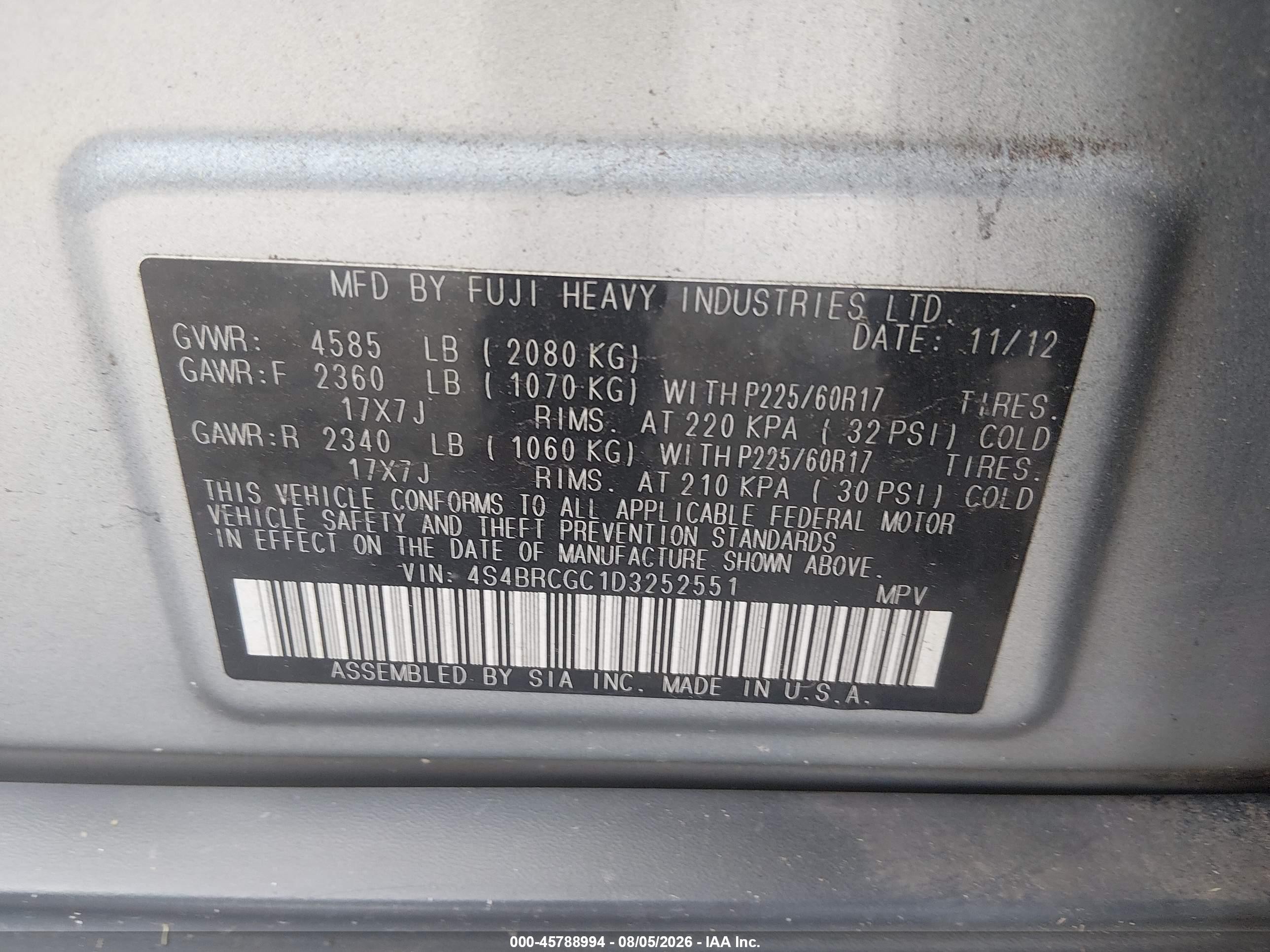 2013 Subaru Outback 2.5i Premium Серебряный vin: 4S4BRCGC1D3252551