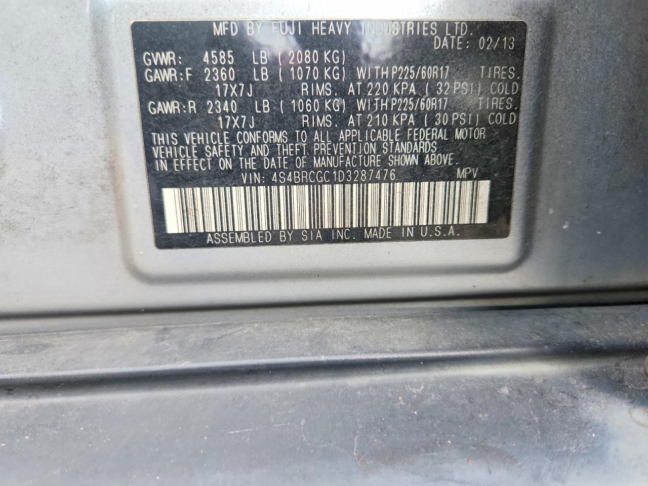 2013 Subaru Outback 2.5i Premium Silver vin: 4S4BRCGC1D3287476
