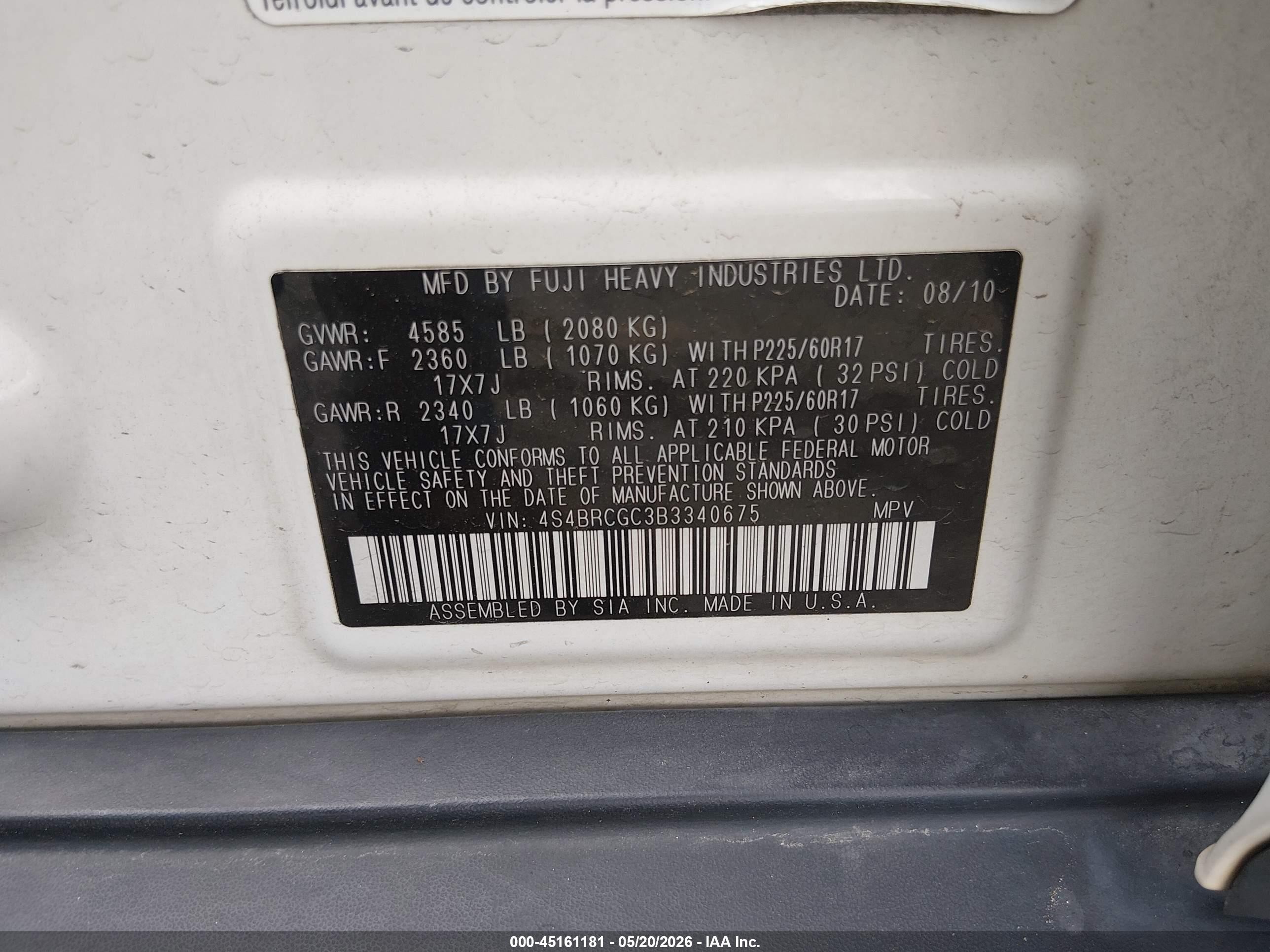 2011 Subaru Outback 2.5i Premium White vin: 4S4BRCGC3B3340675