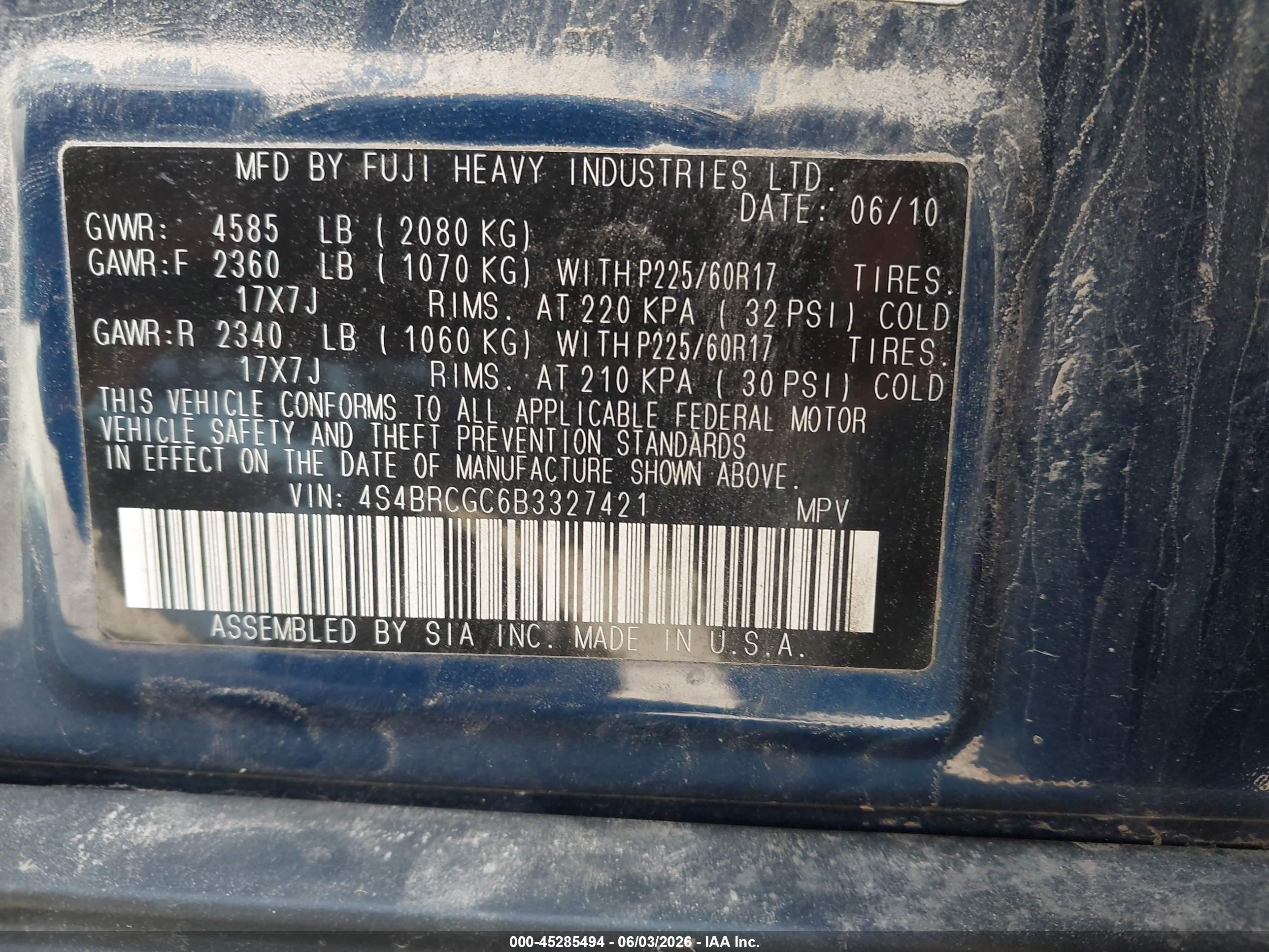 2011 Subaru Outback 2.5i Premium Blue vin: 4S4BRCGC6B3327421