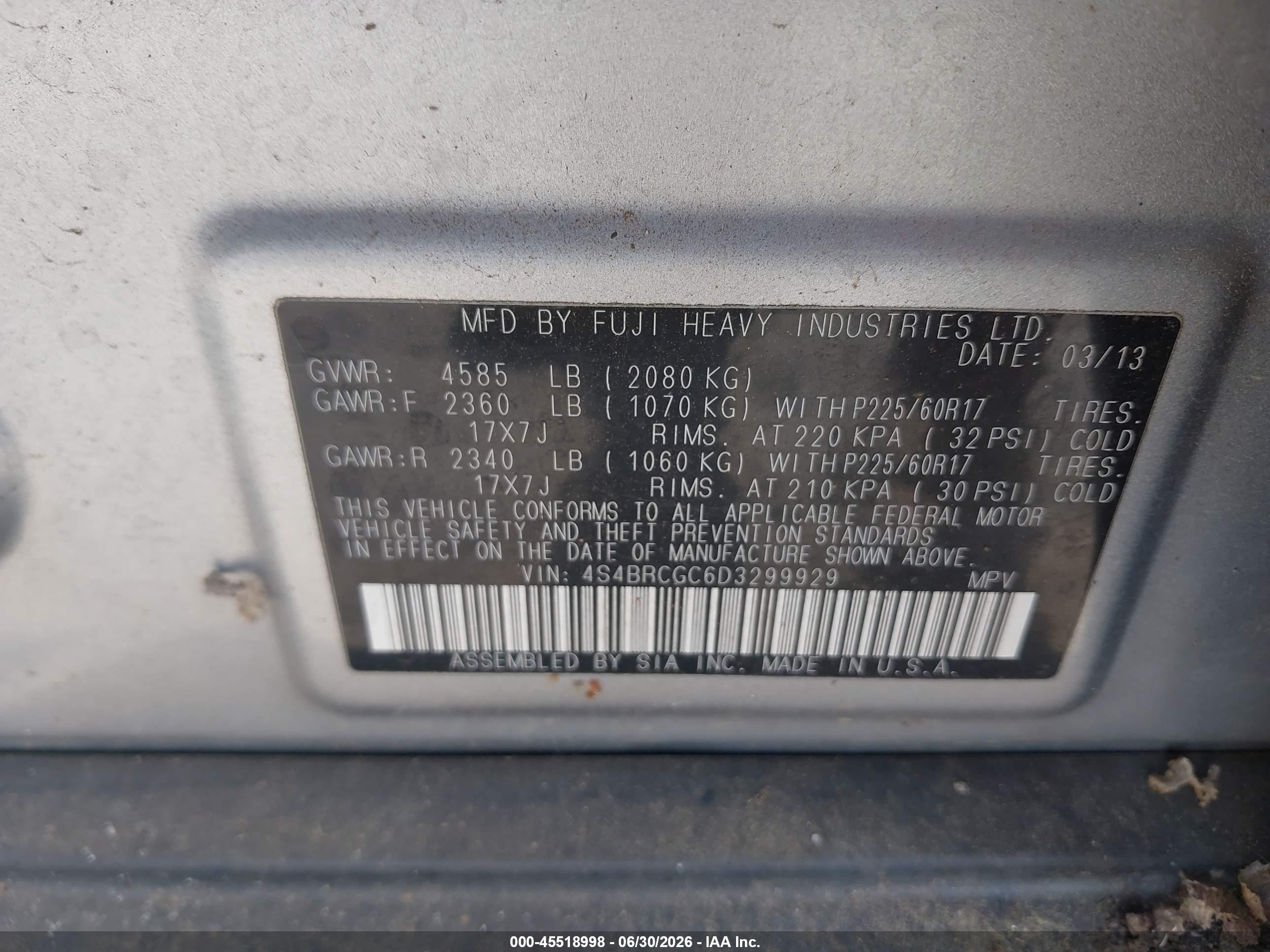 2013 Subaru Outback 2.5i Premium Silver vin: 4S4BRCGC6D3299929