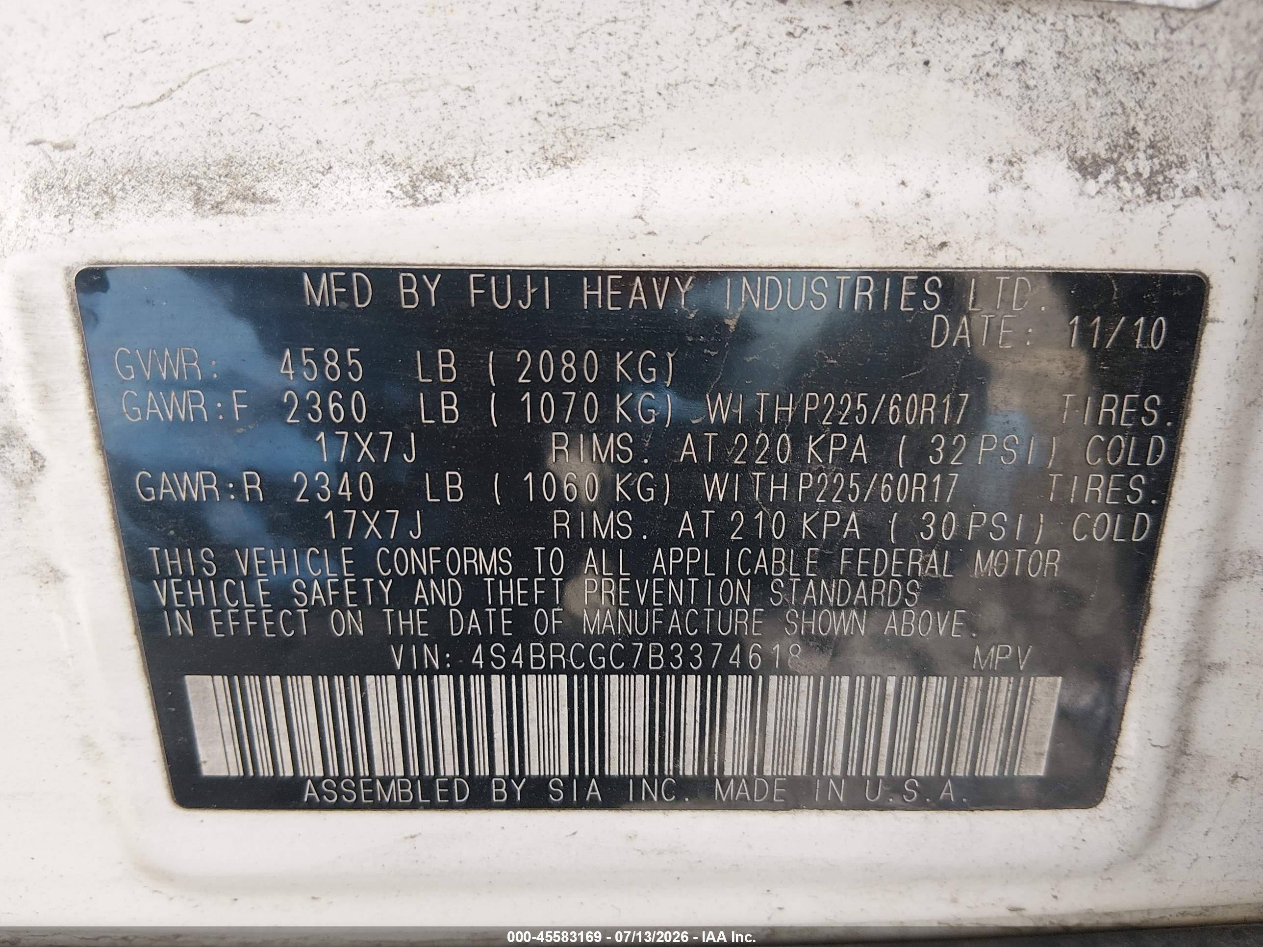 2011 Subaru Outback 2.5i Premium White vin: 4S4BRCGC7B3374618
