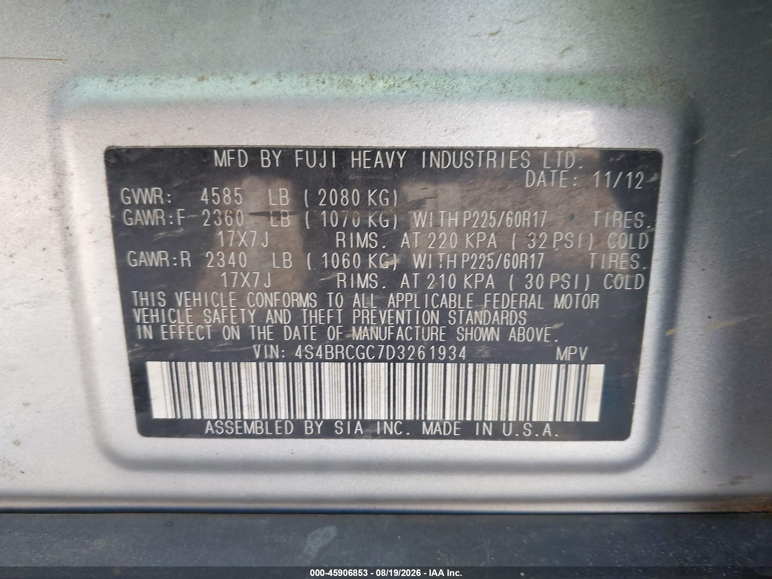 2013 Subaru Outback 2.5i Premium Silver vin: 4S4BRCGC7D3261934