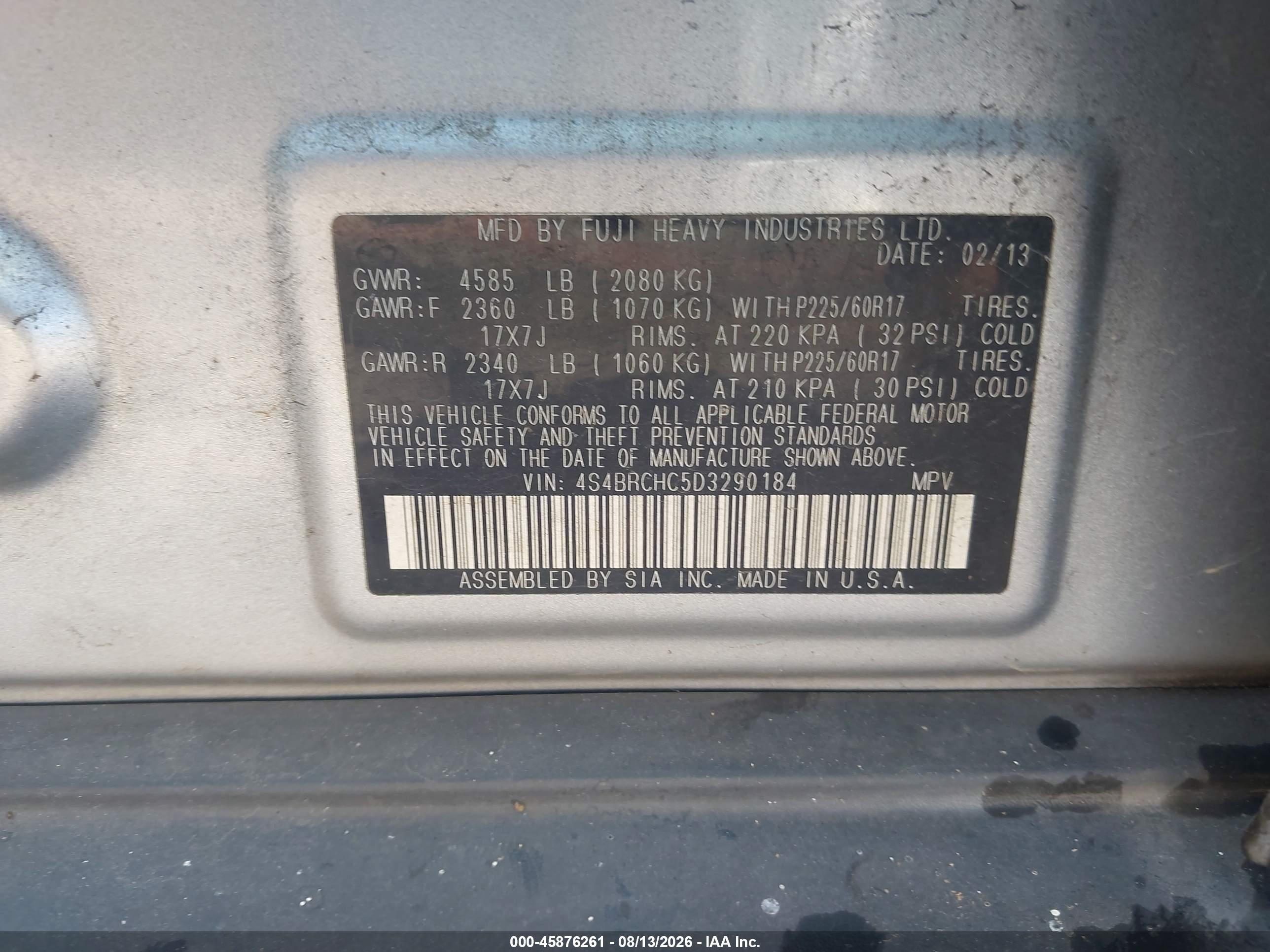 2013 Subaru Outback 2.5i Premium Light Blue vin: 4S4BRCHC5D3290184