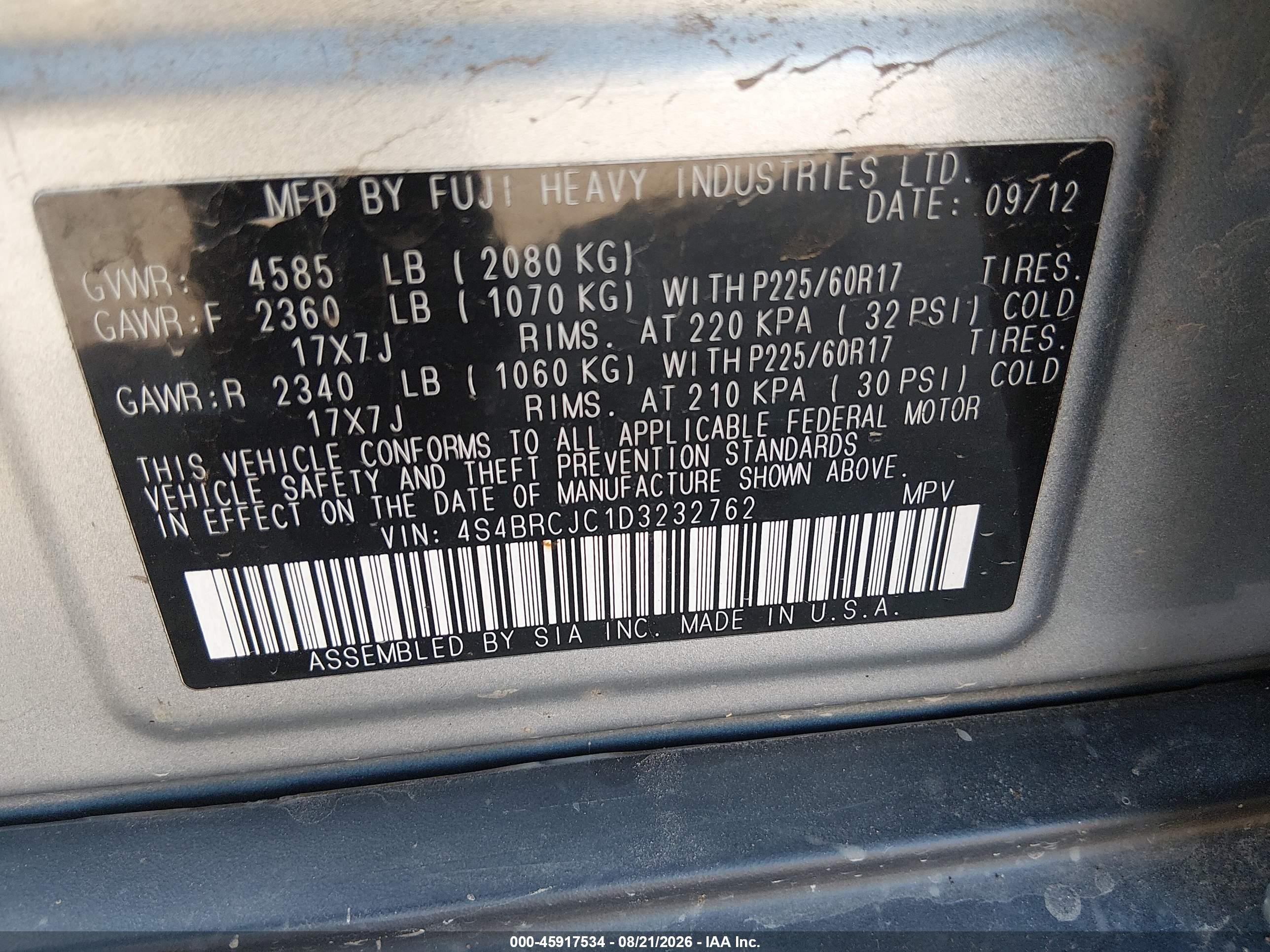 2013 Subaru Outback 2.5i Limited Silver vin: 4S4BRCJC1D3232762