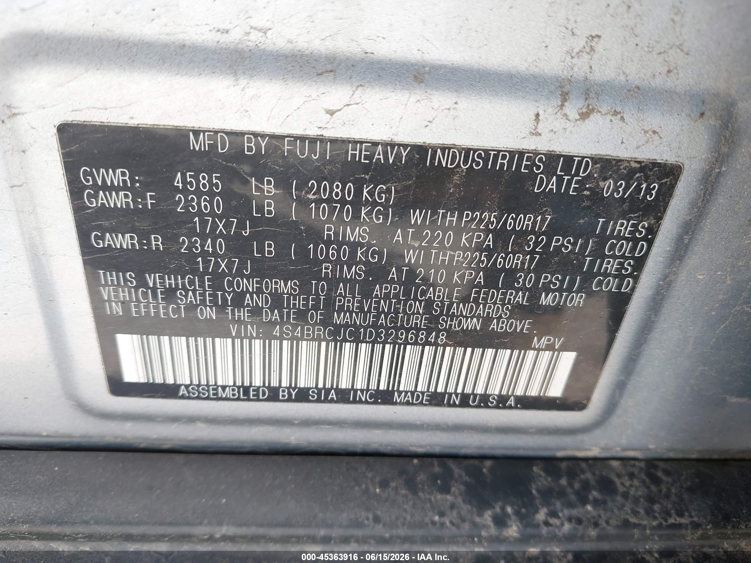 2013 Subaru Outback 2.5i Limited Silver vin: 4S4BRCJC1D3296848