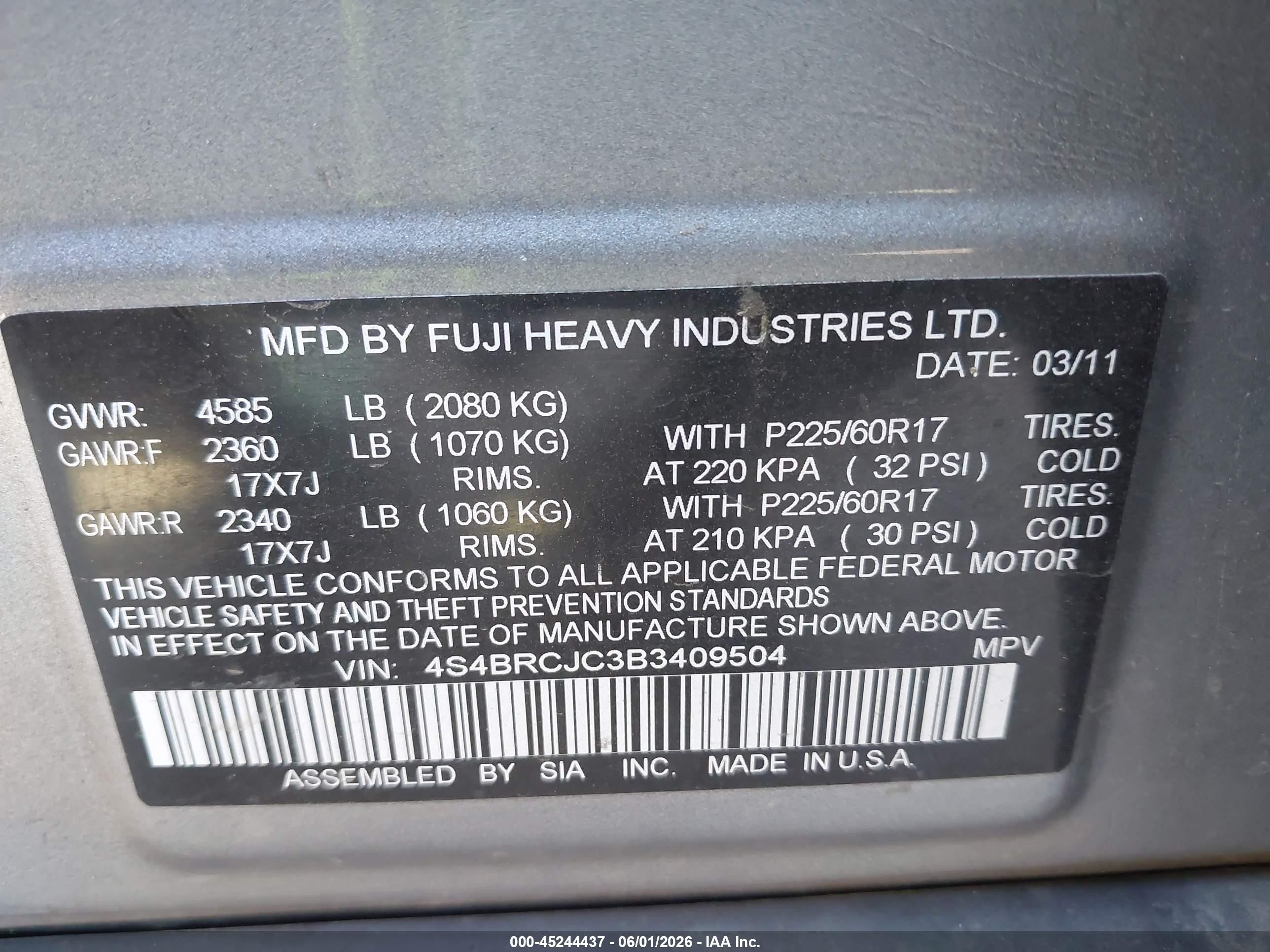 2011 Subaru Outback 2.5i Limited Silver vin: 4S4BRCJC3B3409504