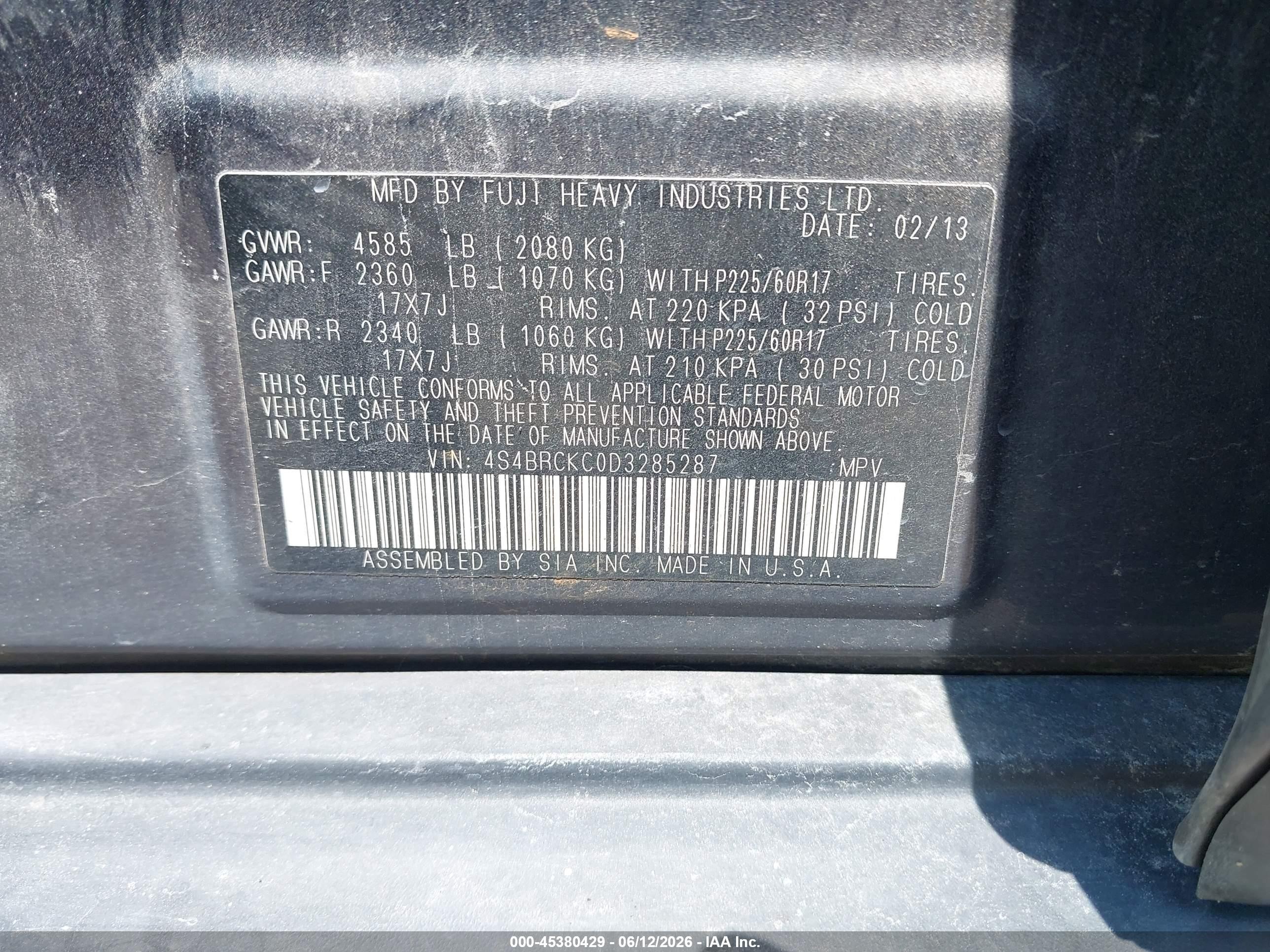 2013 Subaru Outback 2.5i Limited Gray vin: 4S4BRCKC0D3285287