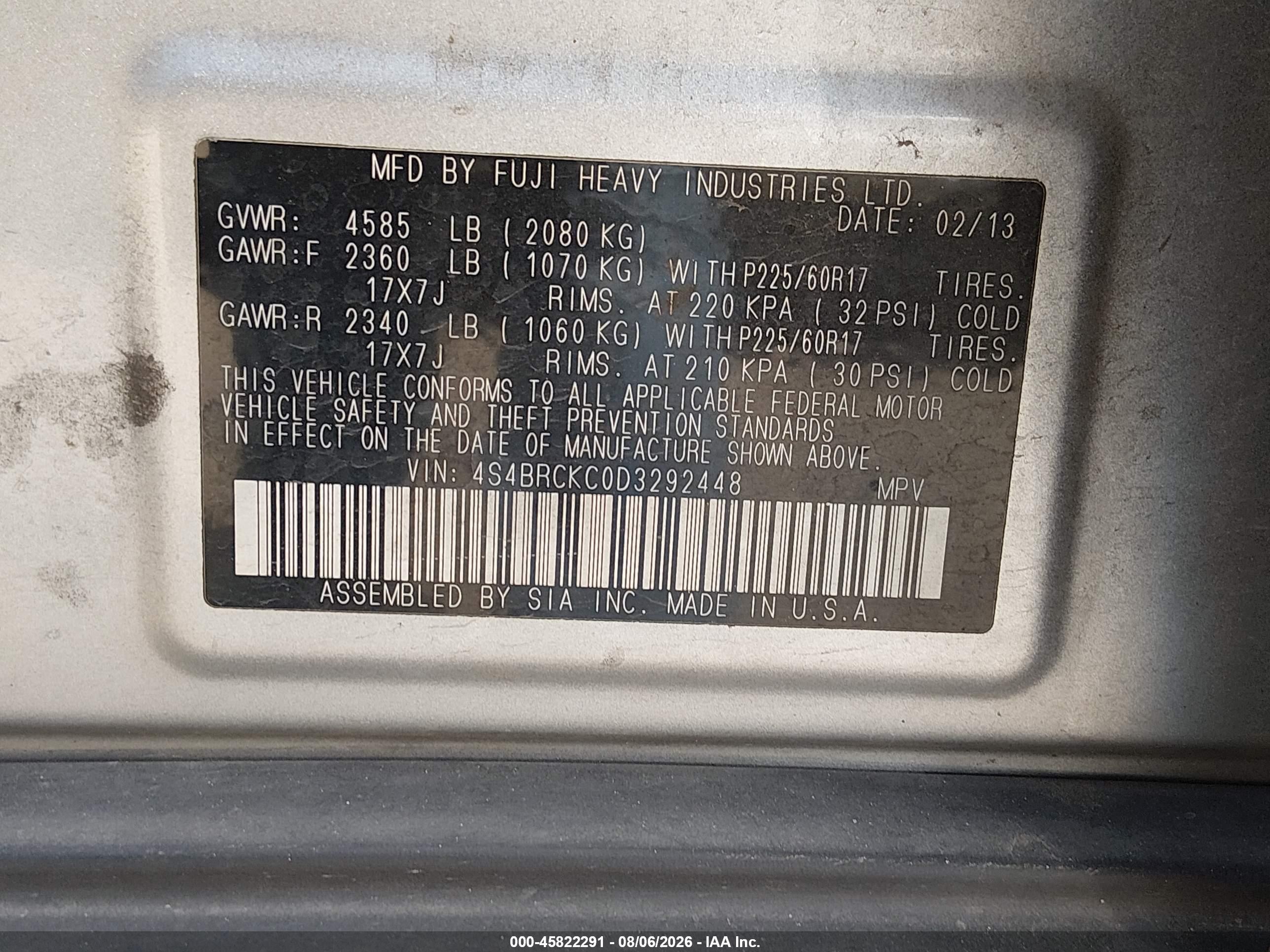 2013 Subaru Outback 2.5i Limited Gray vin: 4S4BRCKC0D3292448