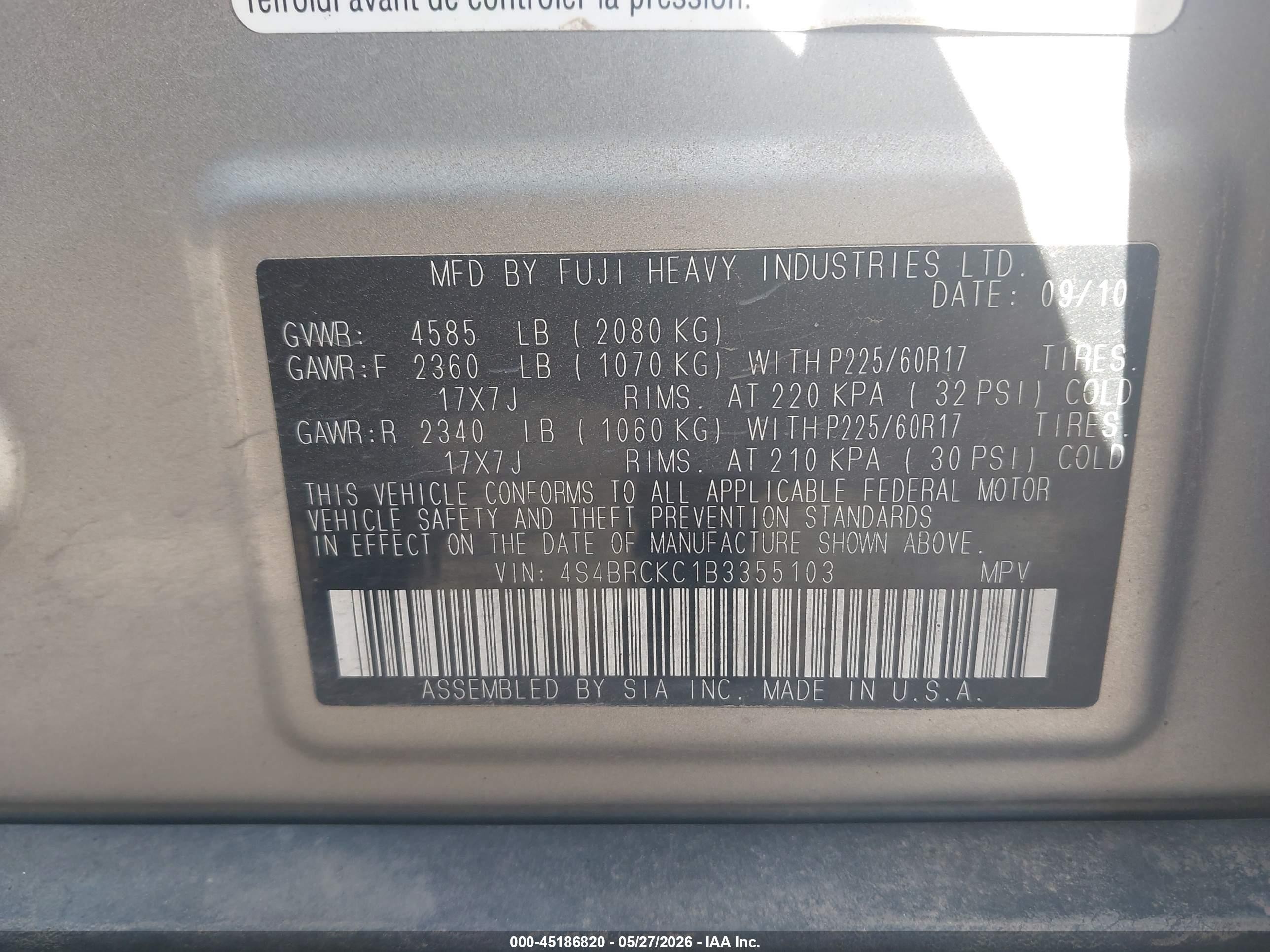 2011 Subaru Outback 2.5i Limited Silver vin: 4S4BRCKC1B3355103