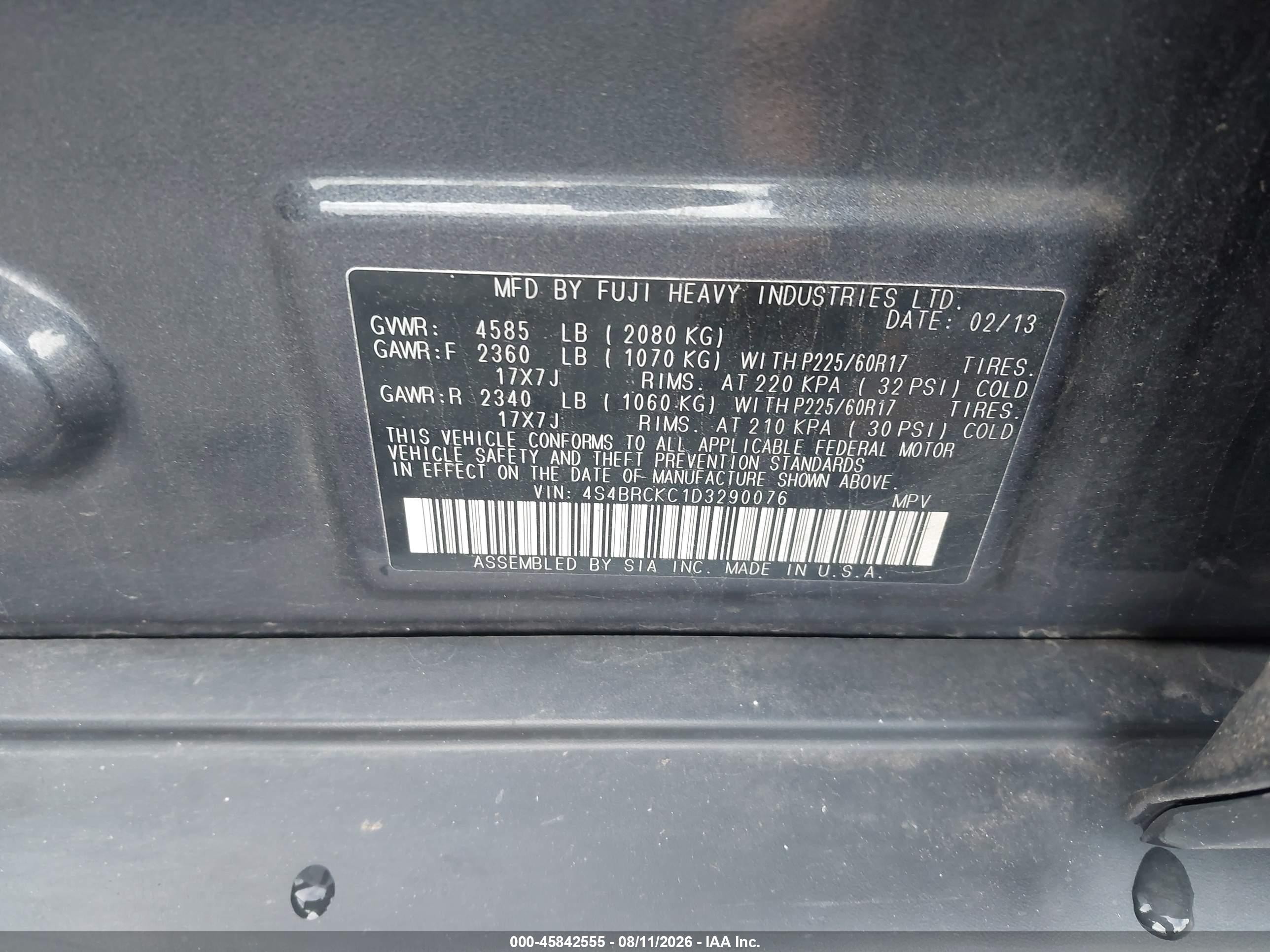 2013 Subaru Outback 2.5i Limited Серый vin: 4S4BRCKC1D3290076