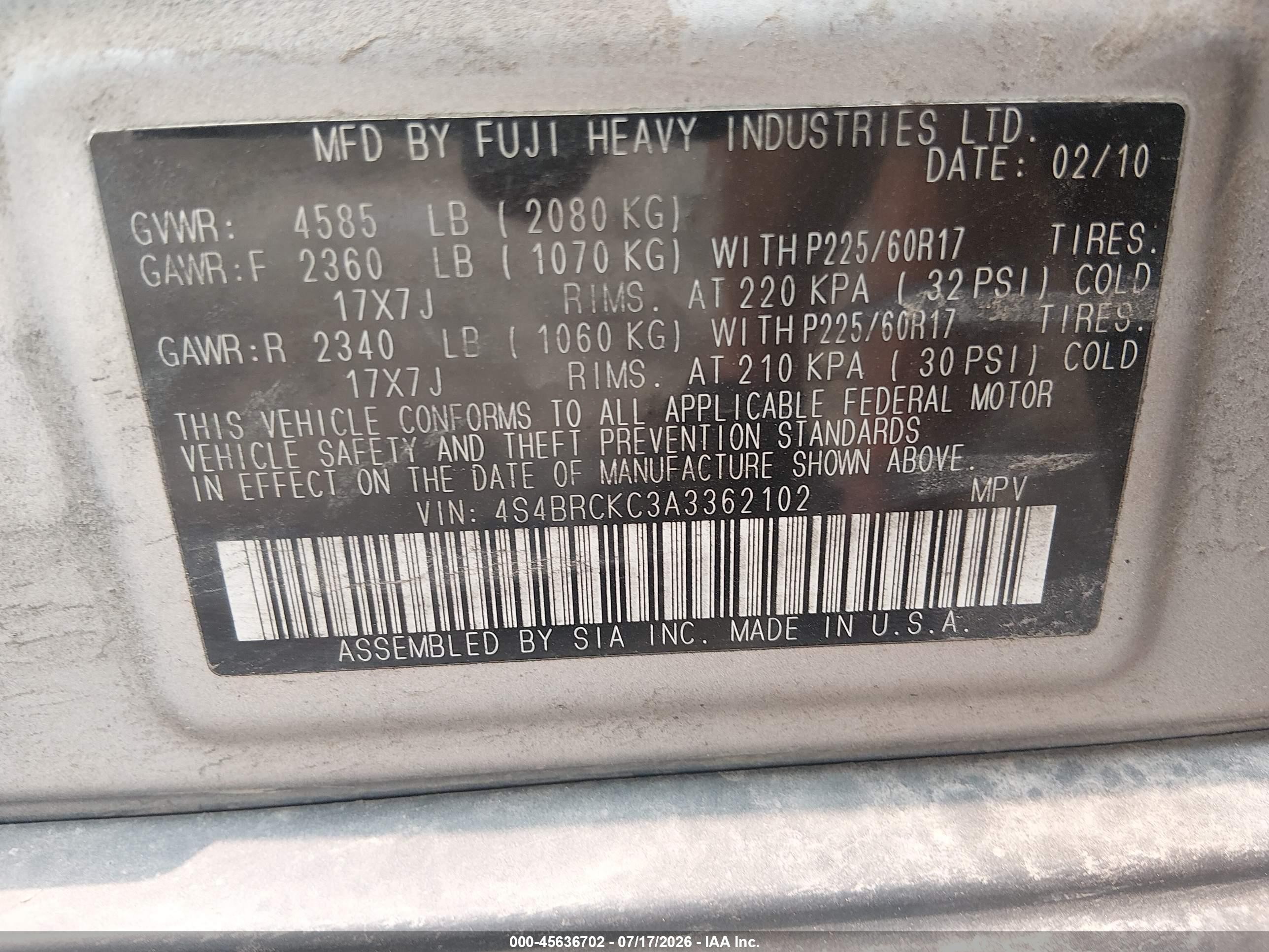 2010 Subaru Outback 2.5i Limited Silver vin: 4S4BRCKC3A3362102