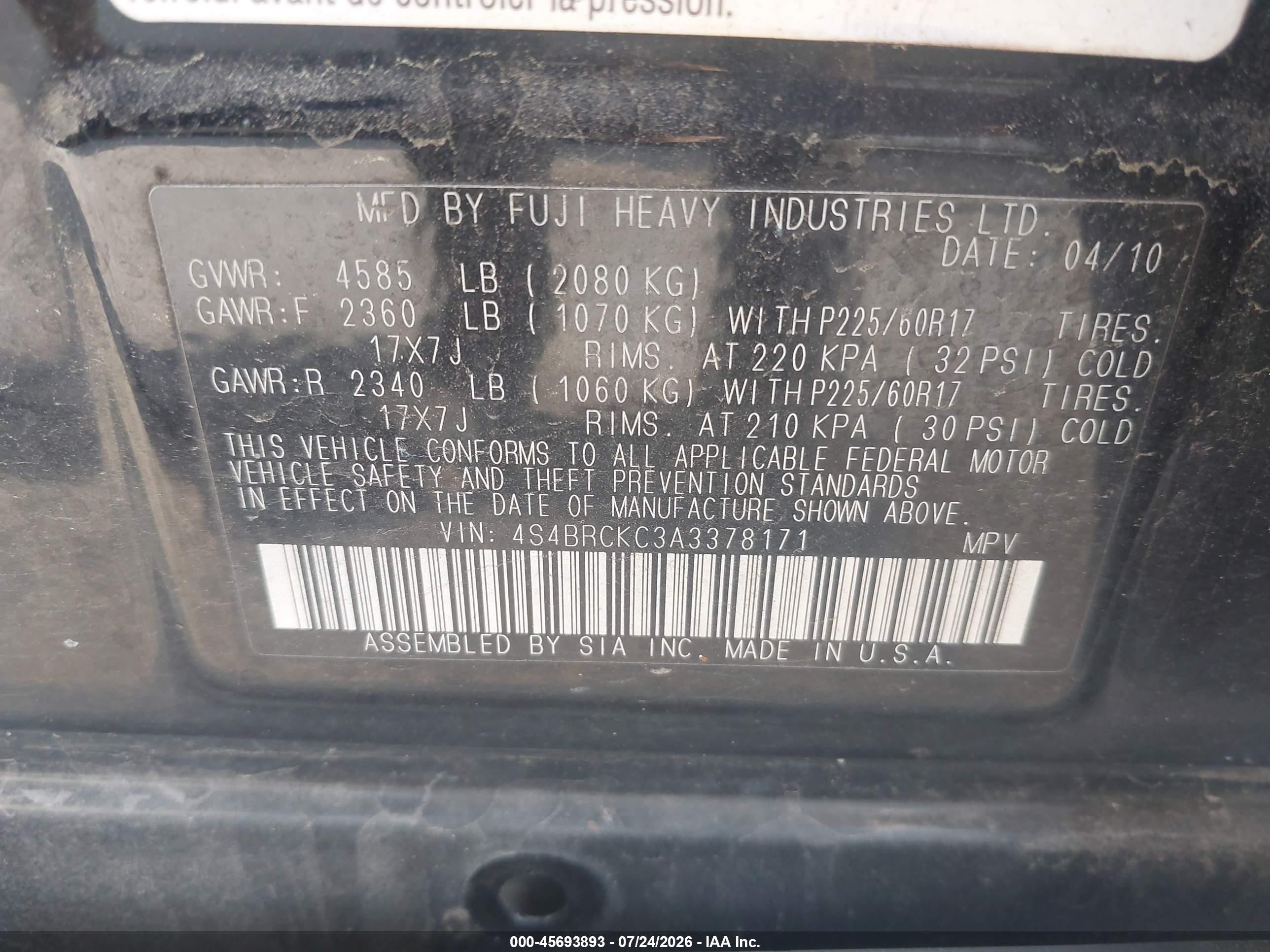 2010 Subaru Outback 2.5i Limited Black vin: 4S4BRCKC3A3378171